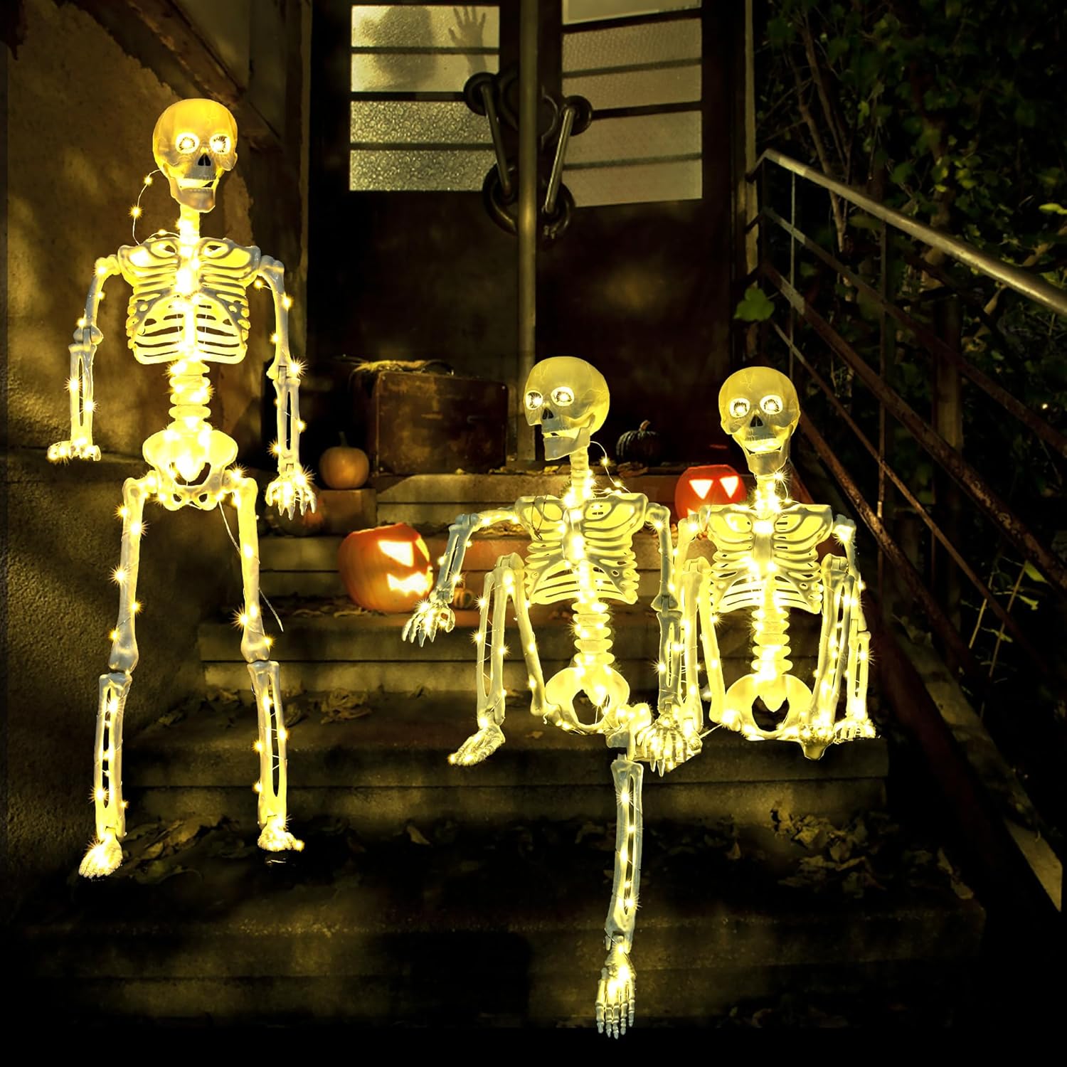 HBSTK 2 Pack 40 Inches Halloween Skeleton Prop with LED Lights