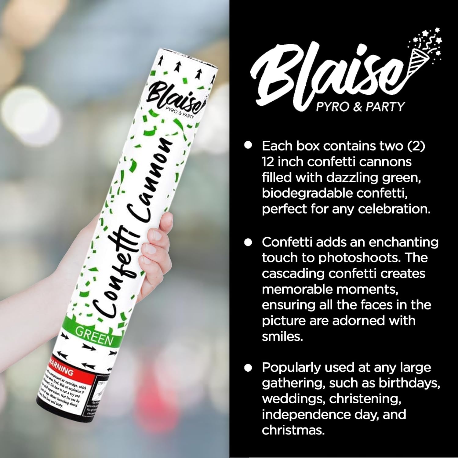 Blaise Pyro Party Green Confetti Poppers - 6 Pack 12 Inch