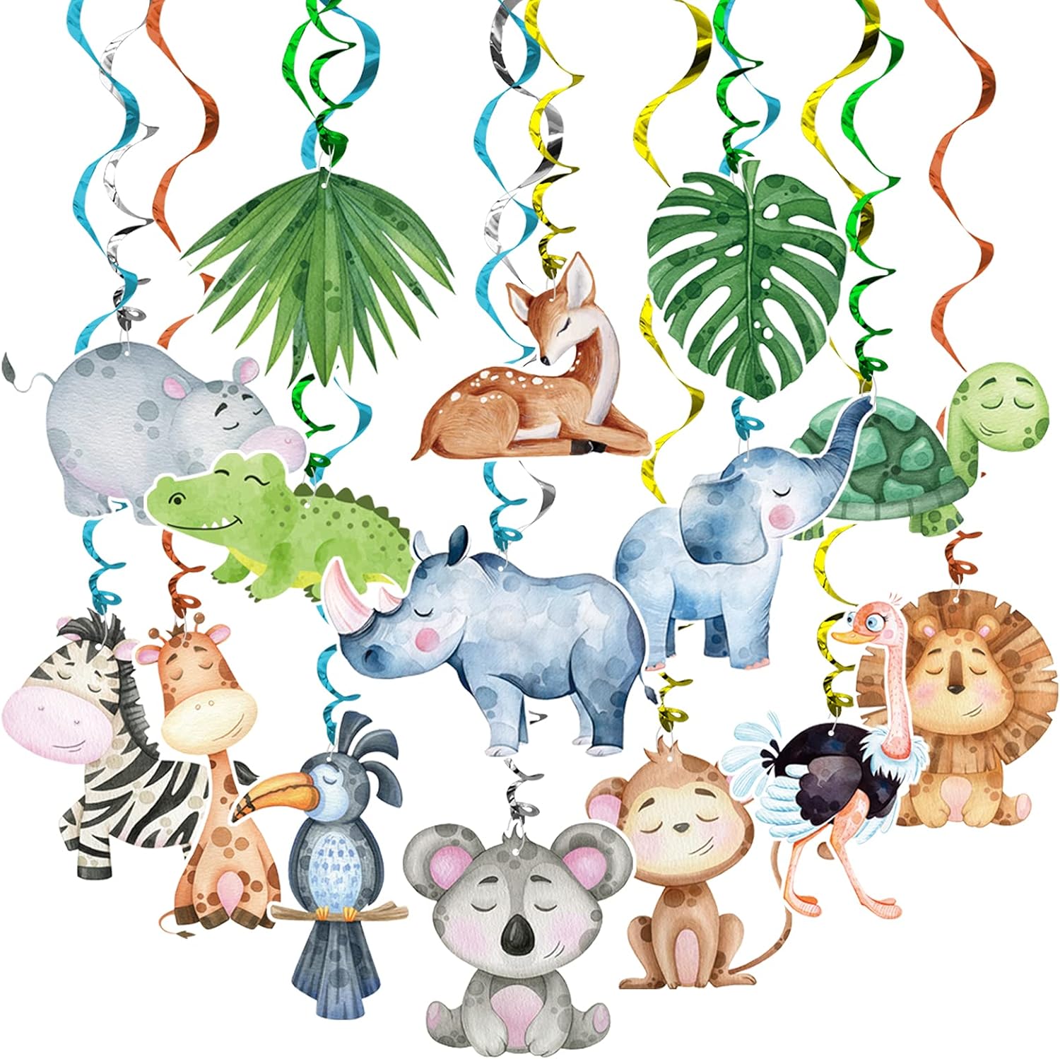 Jungle Animal Foil Ceiling Streamers 30 Pack Party Decor