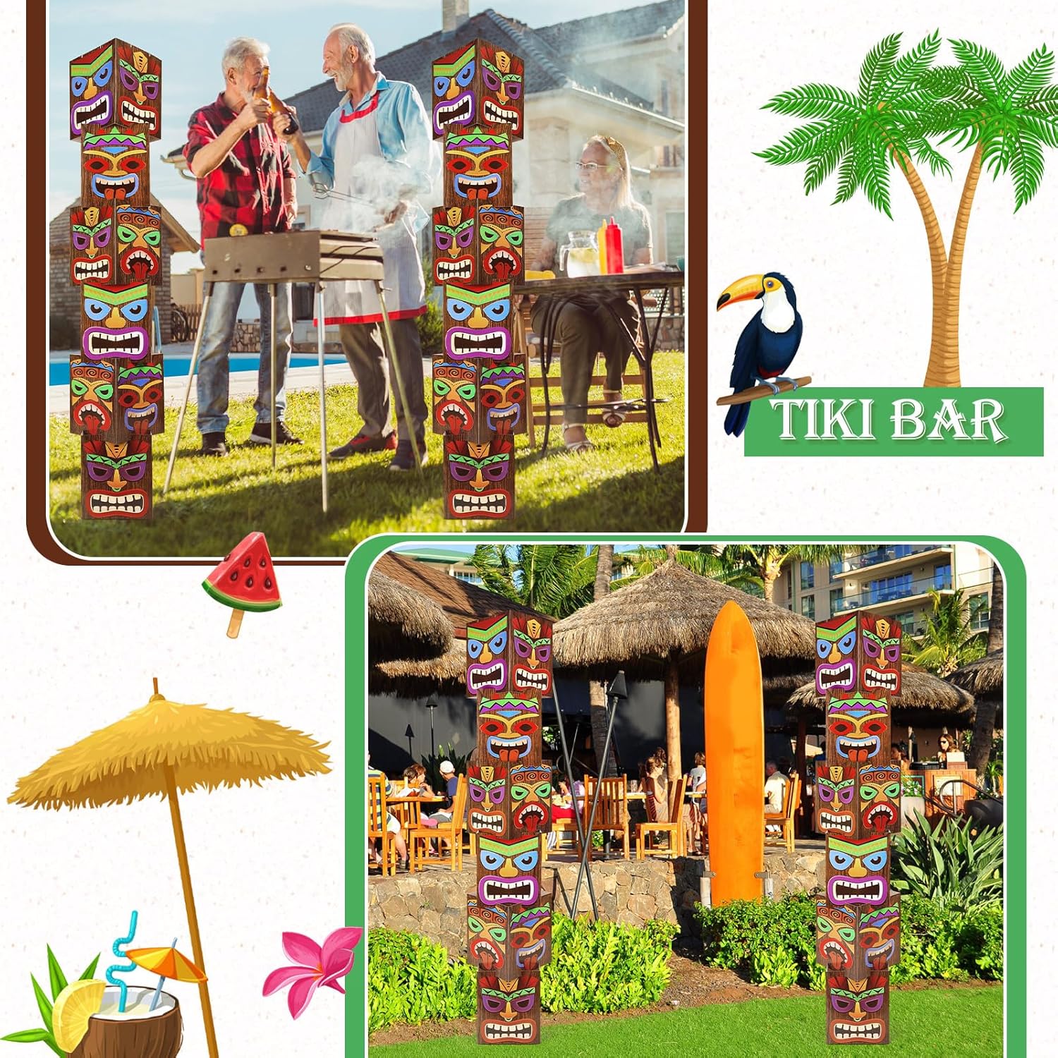 12 Pcs Tiki Totem Pole Decorations for Luau Party