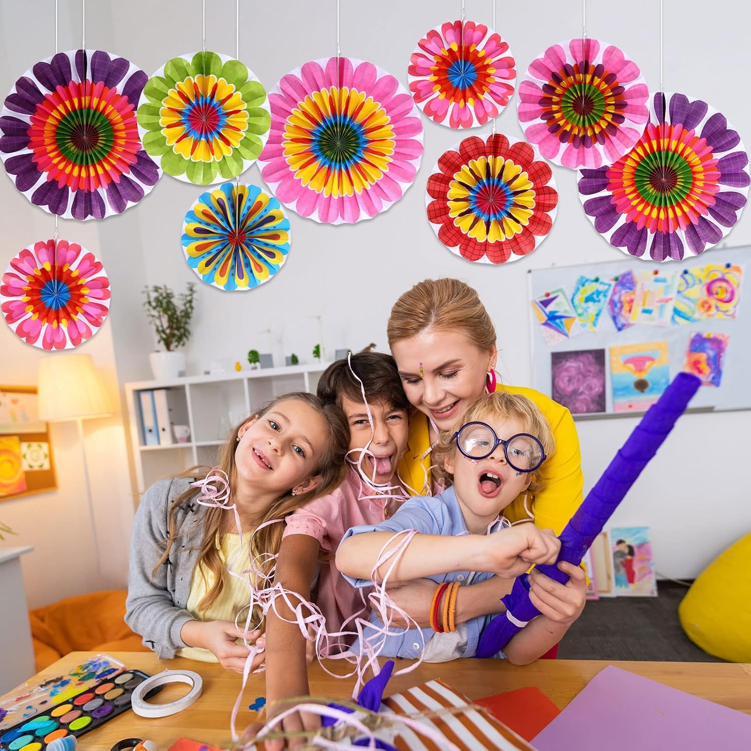Outus Spring Flower Fan Decorations 9 Pcs Set