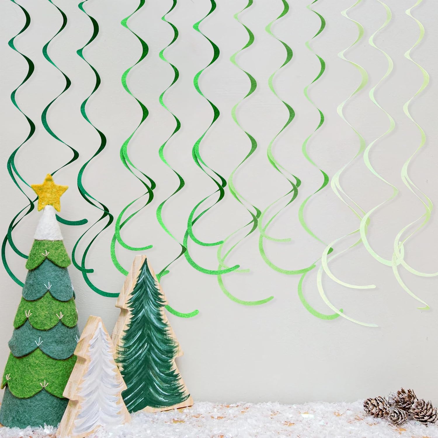 36Pcs Ombre Green Felt Swirl Streamer Ceiling Garland