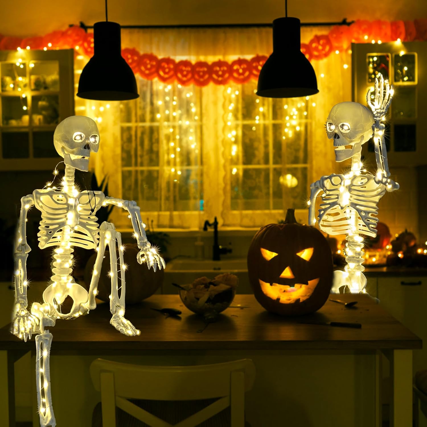 HBSTK 2 Pack 40 Inches Halloween Skeleton Prop with LED Lights