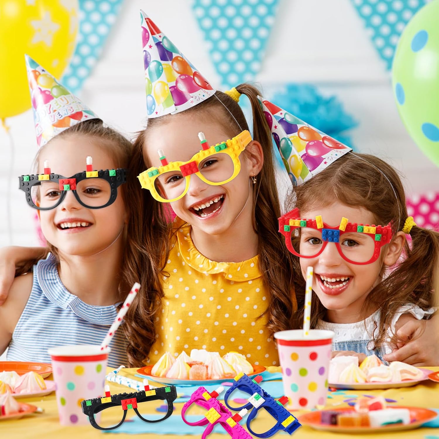12 Pcs Building Bricks Glasses for Kids Birthday Party Favors