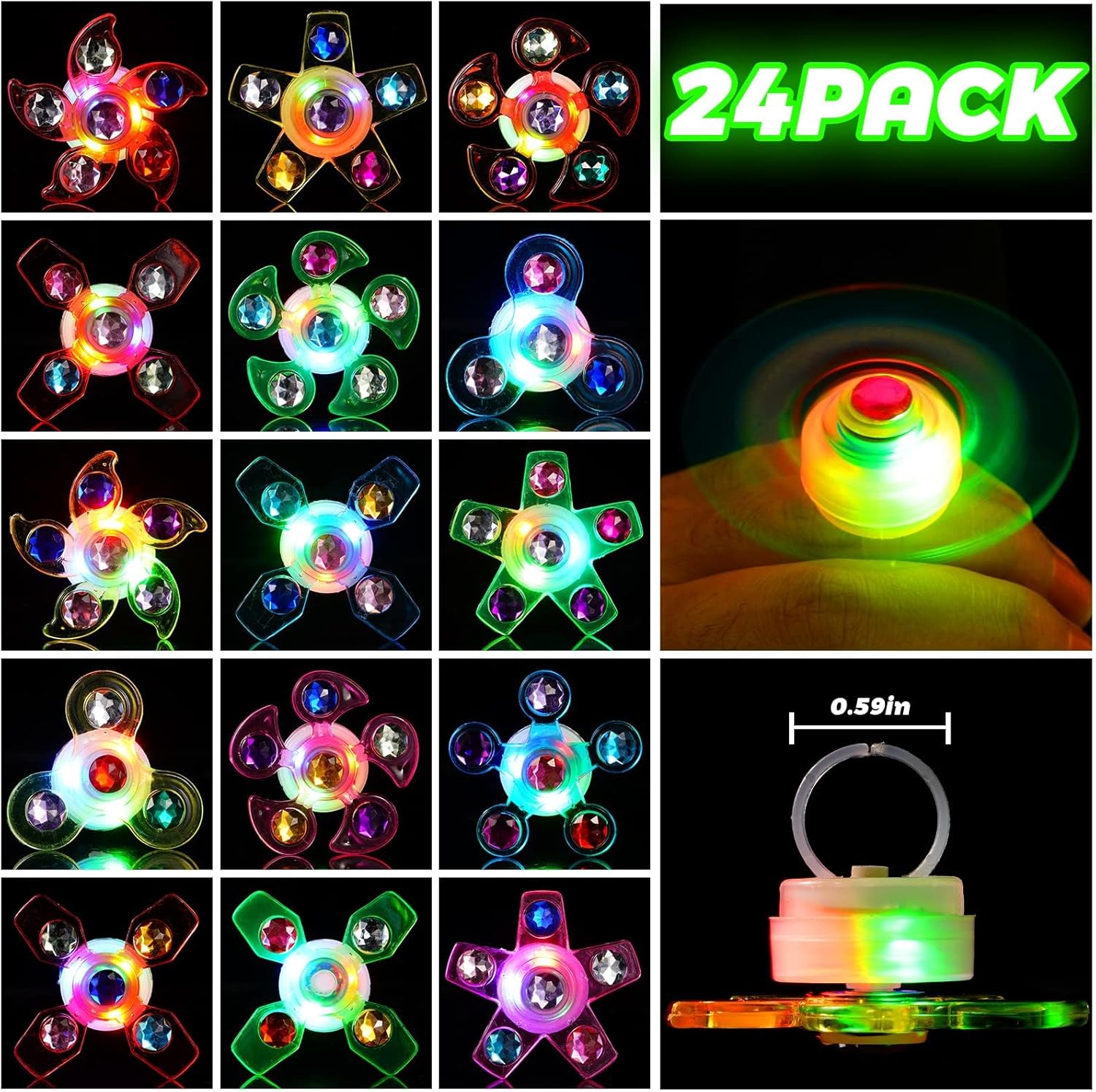 24 Pack Light Up Fidget Rings for Kids Halloween Party Favors