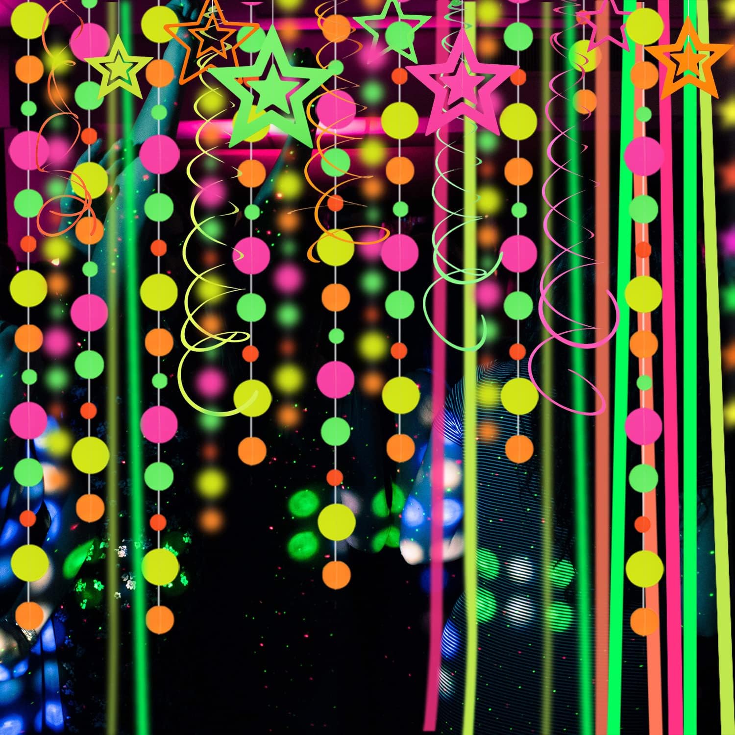 115 Feet UV Neon Garland Streamers for Black Light Parties