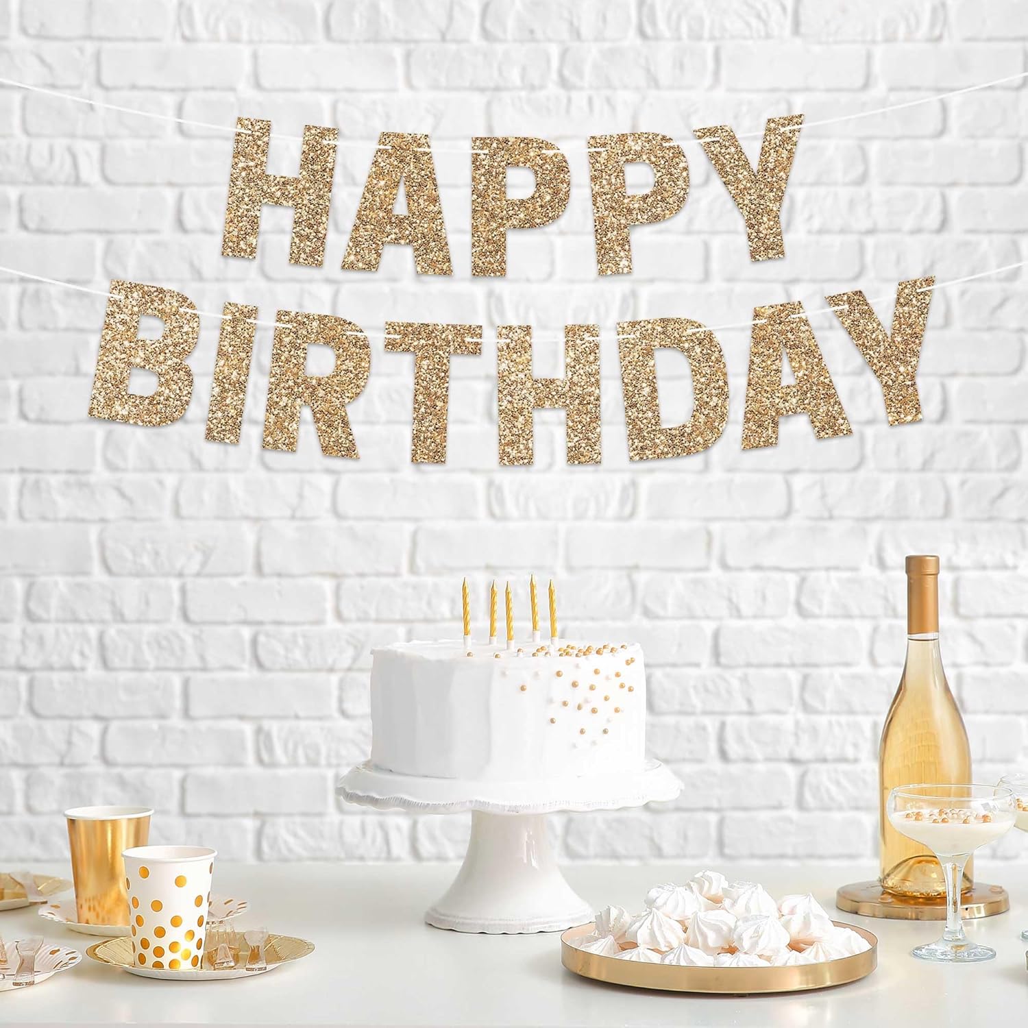 Pre-Strung Gold Glitter Birthday Banner - No DIY
