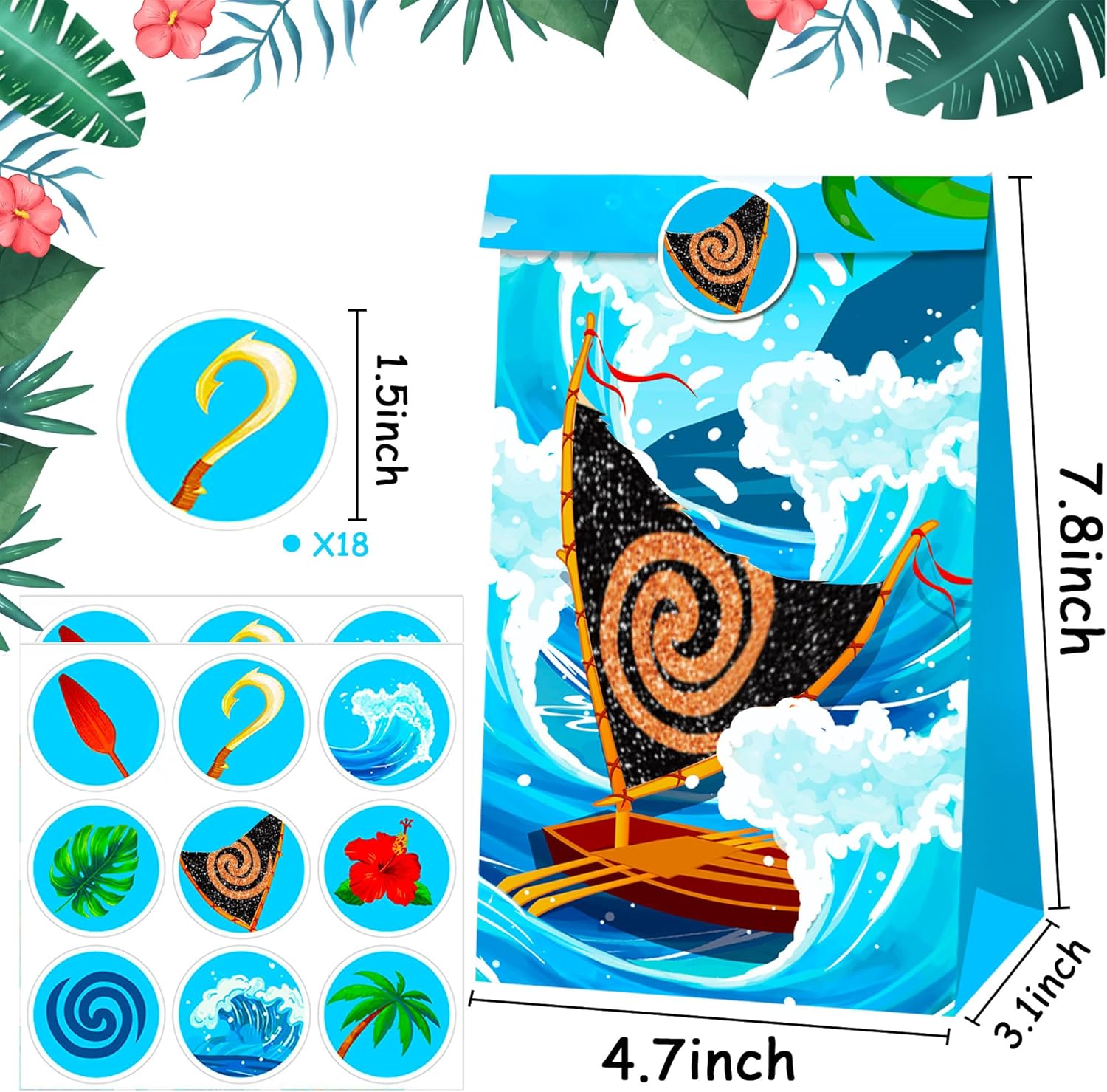 JeVenis Moana Party Favor Bags for Birthday Events