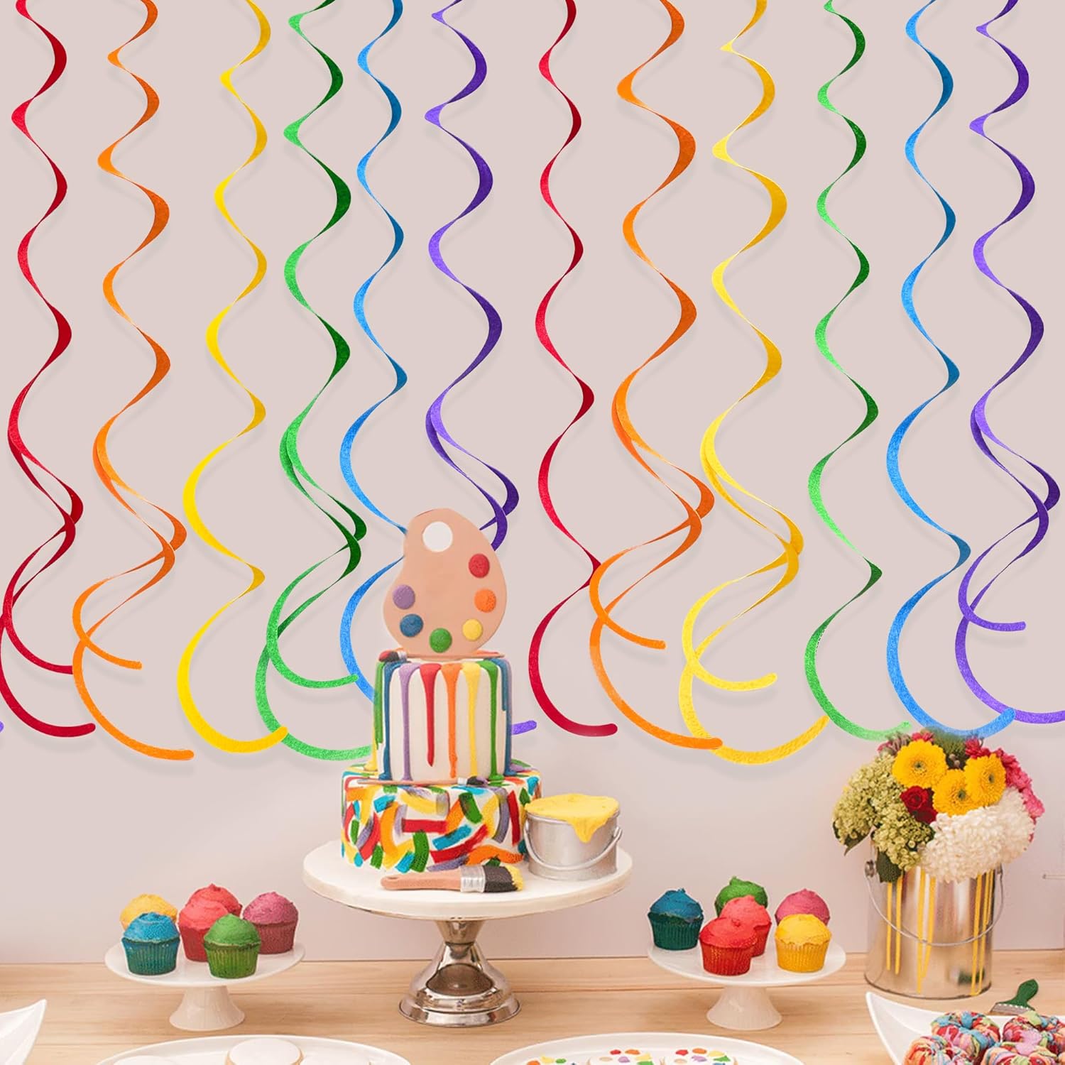 36 Pcs Rainbow Felt Swirl Streamer Ceiling Decorations