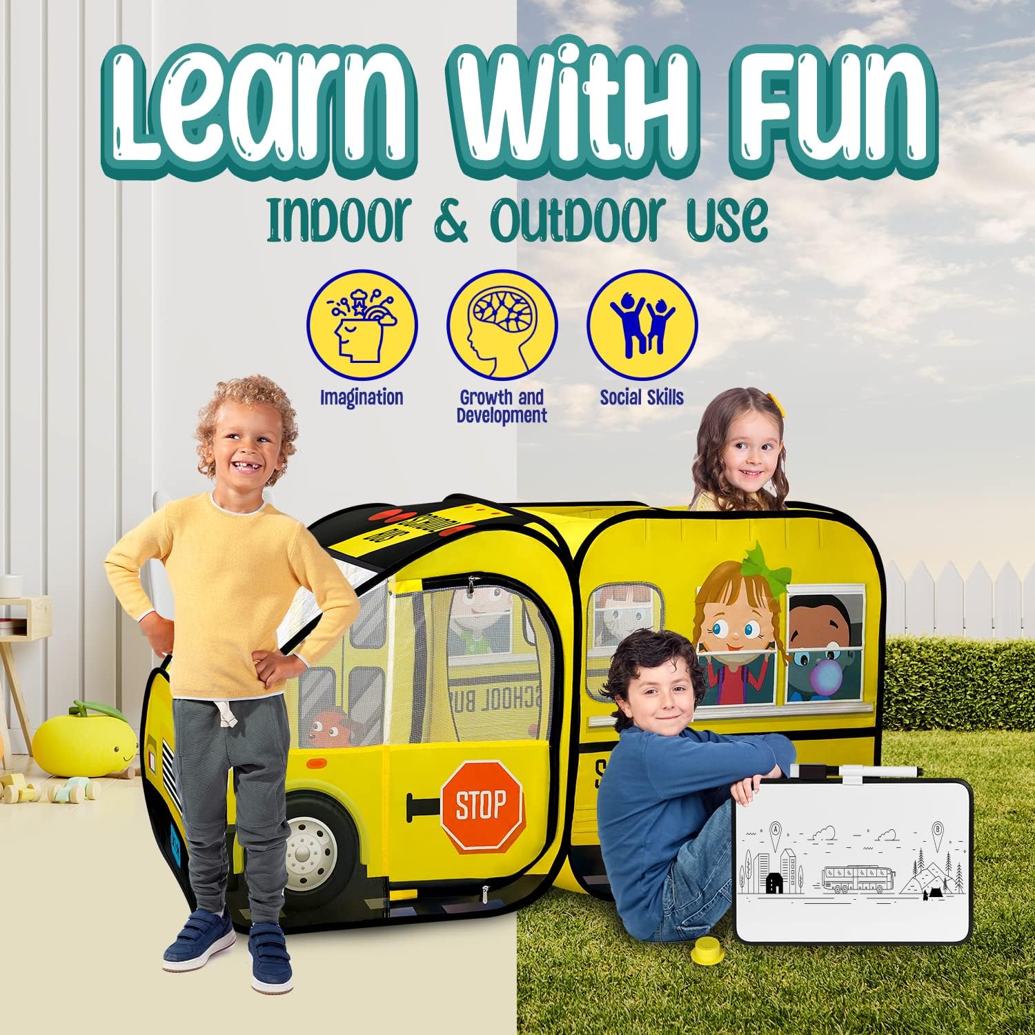 Kiddzery School Bus Pop Up Play Tent for Kids