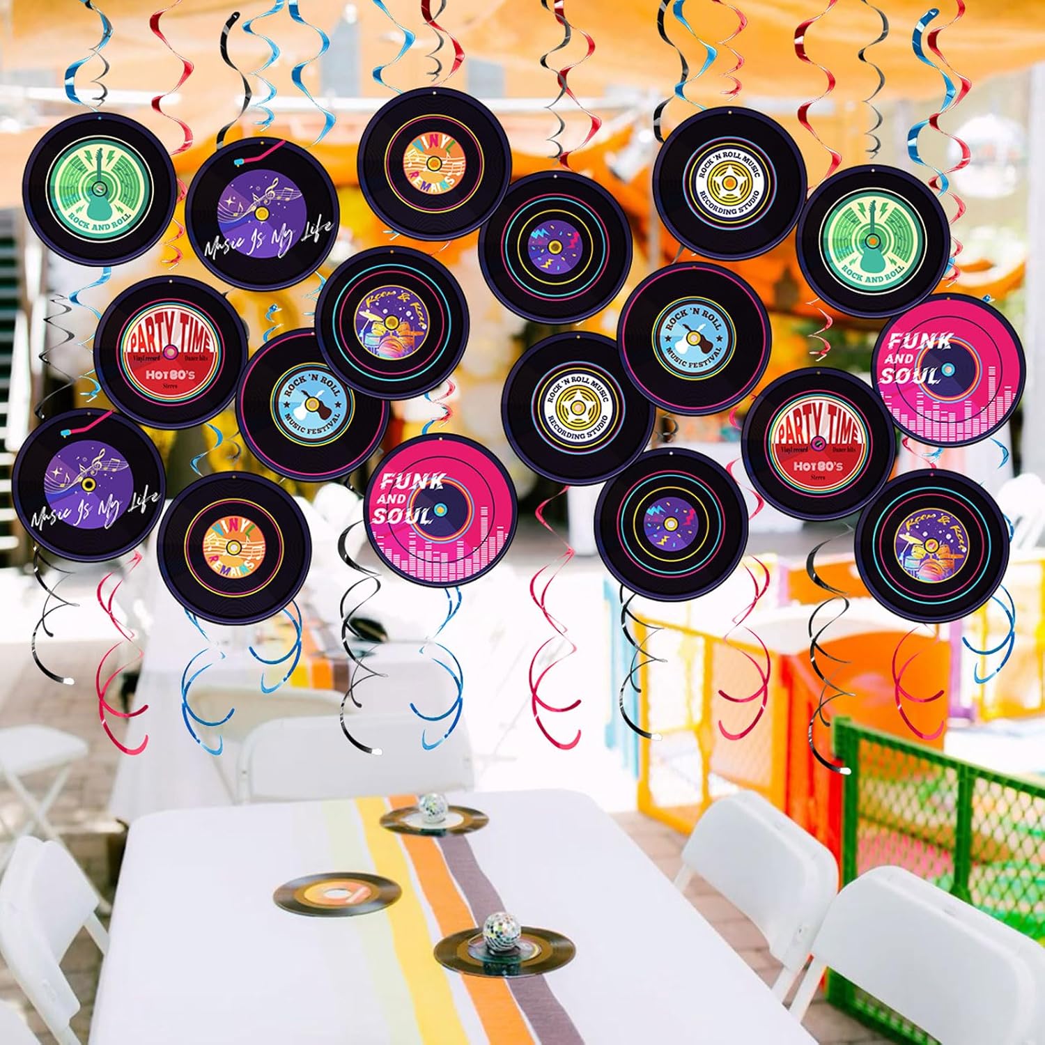 Rock and Roll Record Party Hanging Swirls 48 Pcs