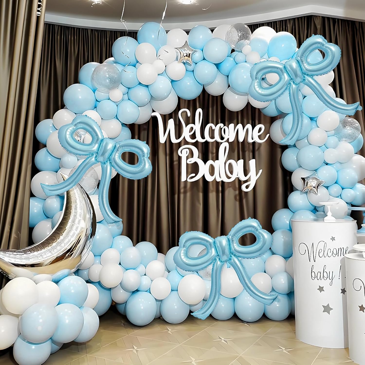 4 Pcs Blue Bow Balloons for Birthday Party Decorations
