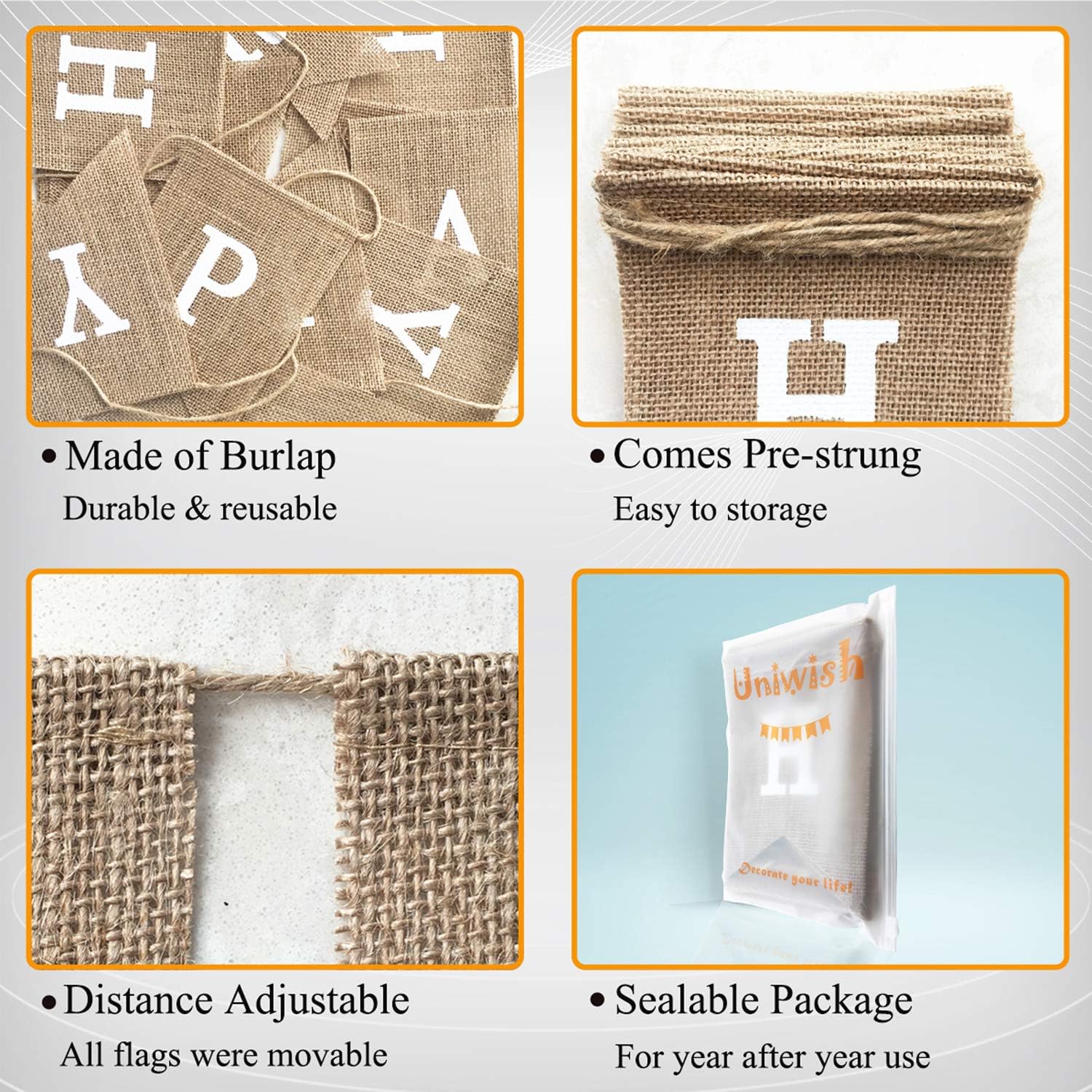 Uniwish Happy Birthday Burlap Banner 2 in 1 Decor