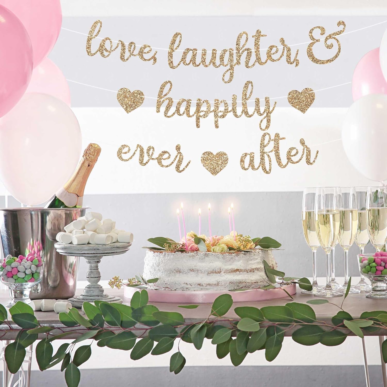 Pre-Strung Gold Glitter Wedding Banner - 8 ft Strand