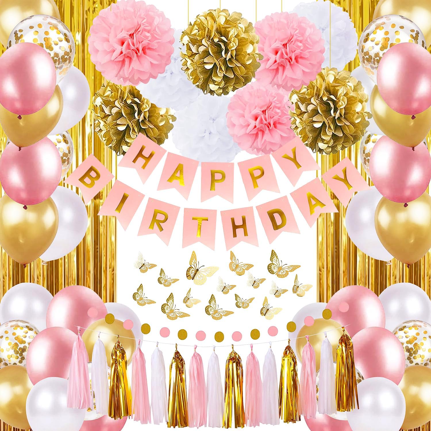 Pink and Gold Birthday Decorations for Women