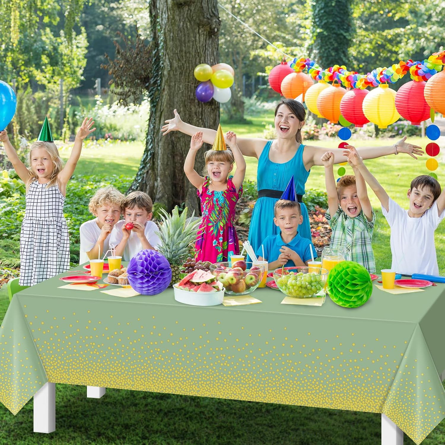 FunnyPars 3 Pack Sage Green Gold Tablecloth 54x108