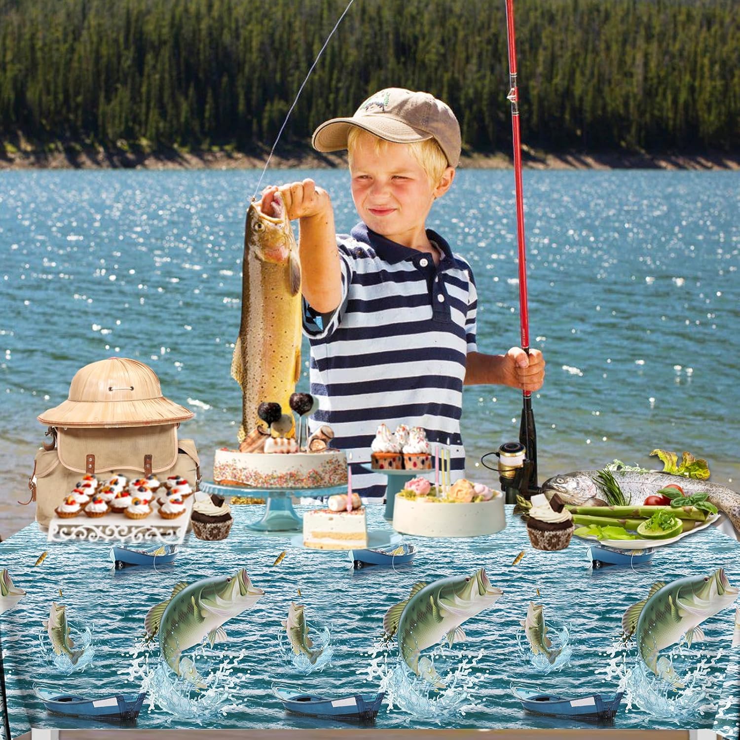 Juweked 2Pcs Fishing Table Cloth for Party Decorations