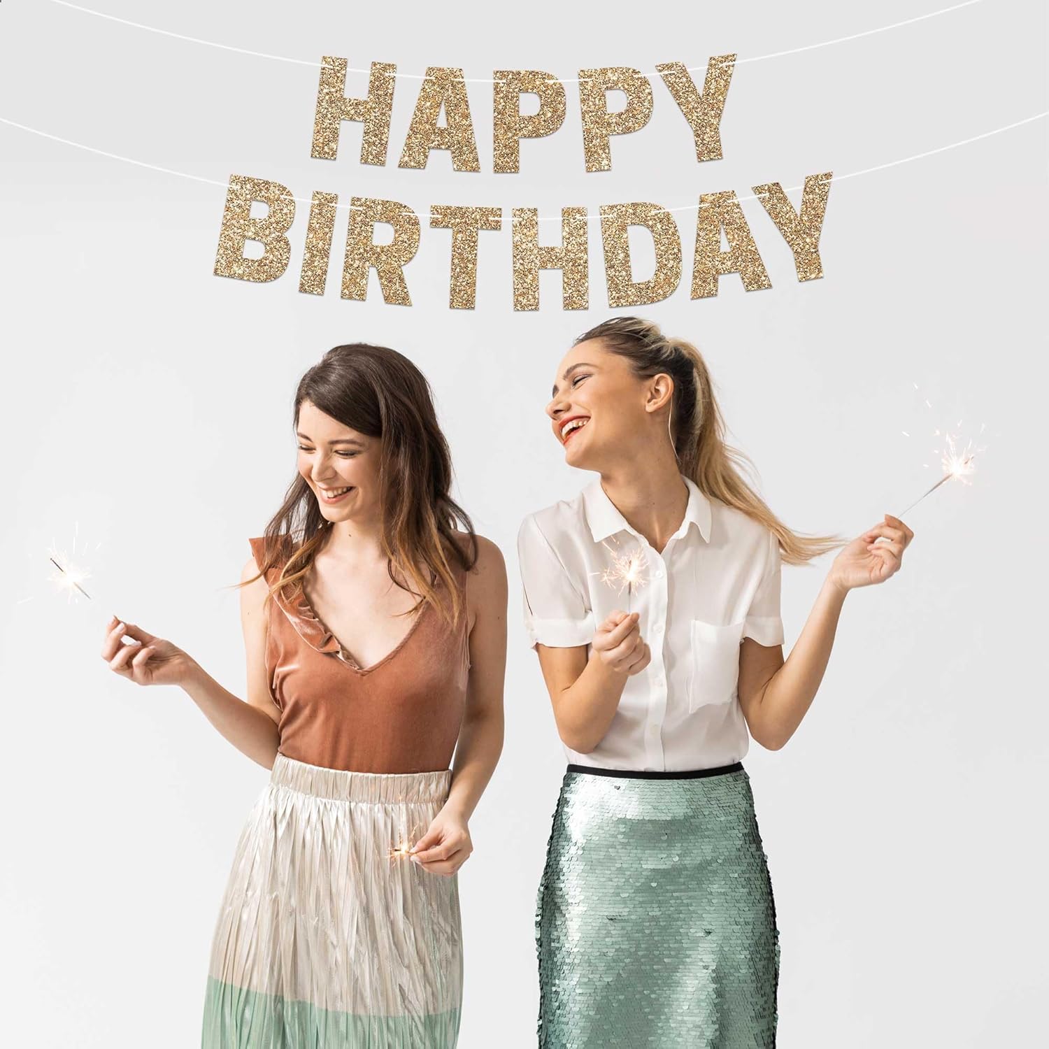 Pre-Strung Gold Glitter Birthday Banner - No DIY