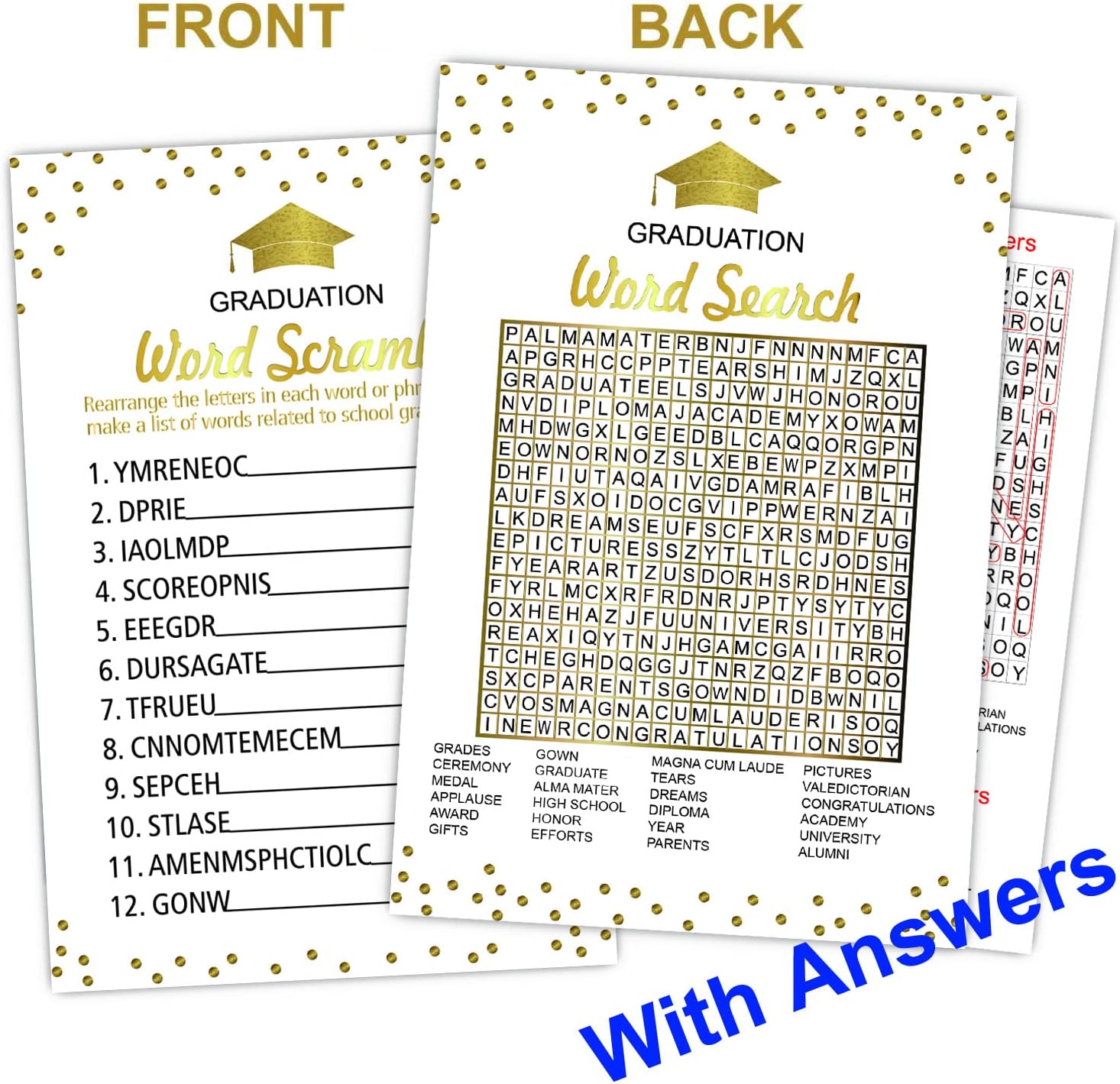 Graduation Party Word Scramble Game Cards 50 Pack