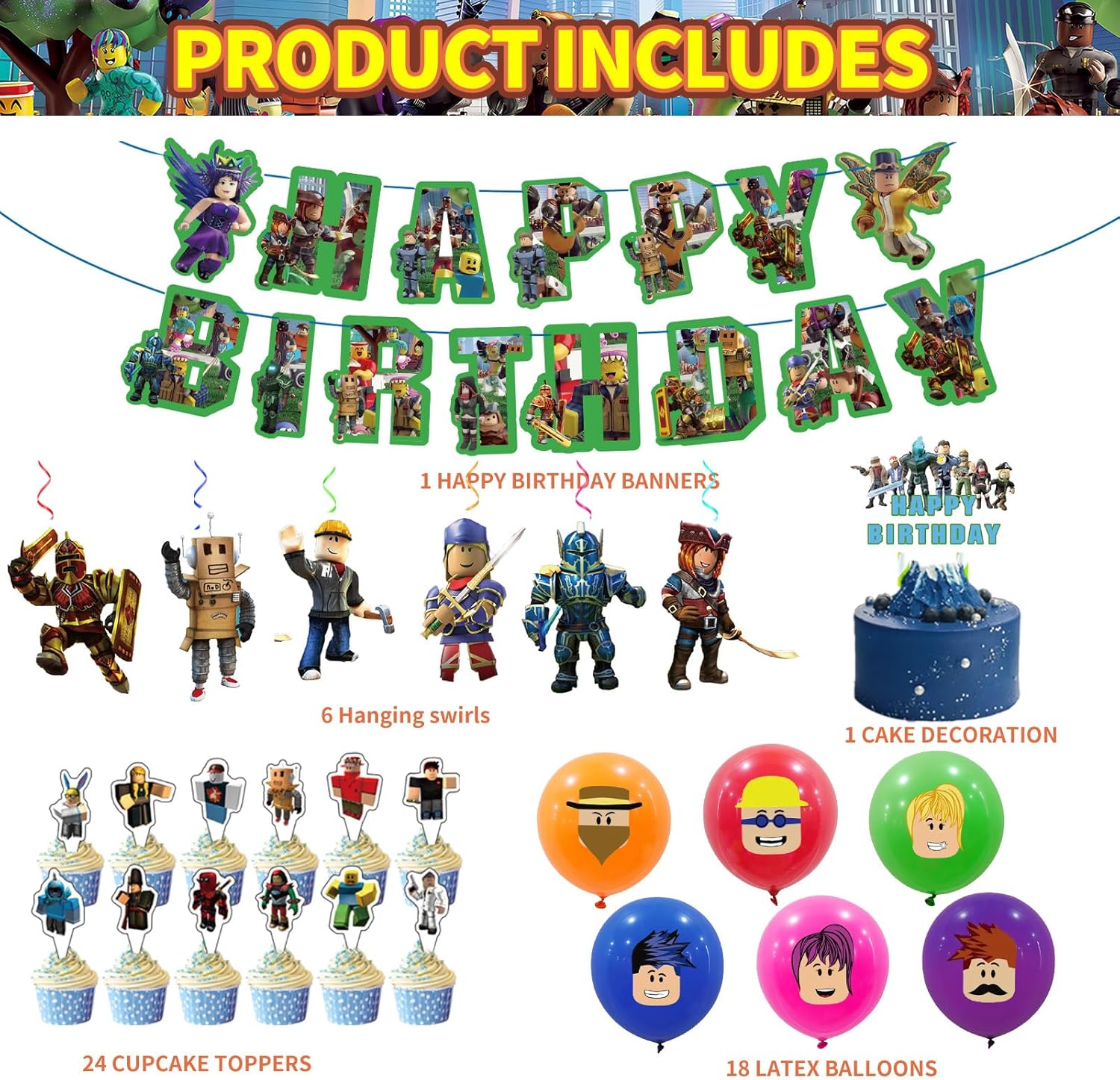 Birthday Party Decorations Set with Banner Backdrop Balloons Tableware