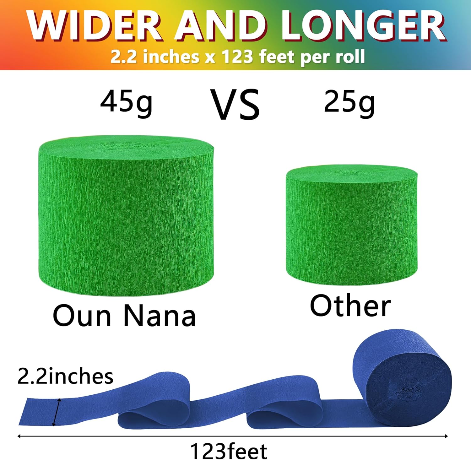 Oun Nana Crepe Paper Streamers 6 Rolls Rainbow