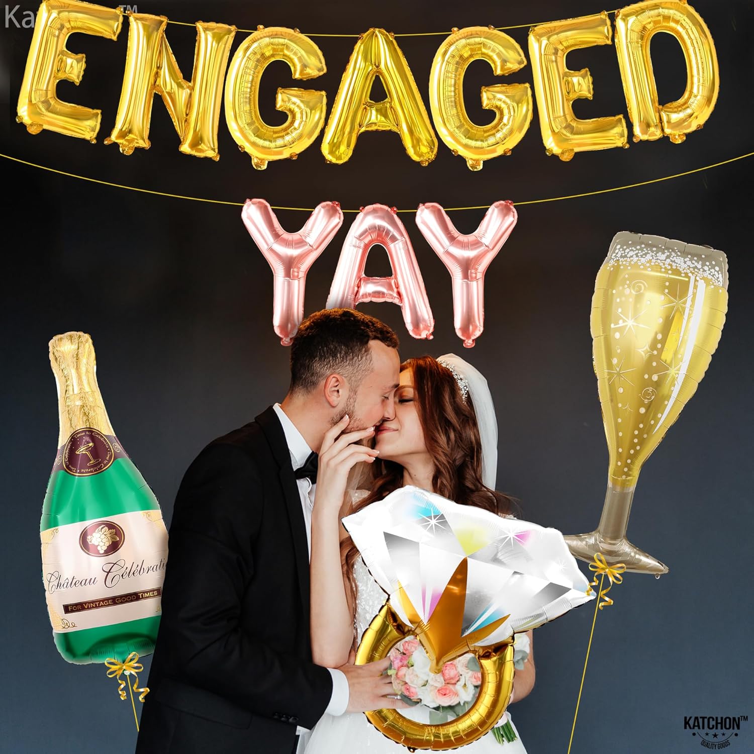 KatchOn Yay Engaged Balloons Set - 37 Inch Pack of 13
