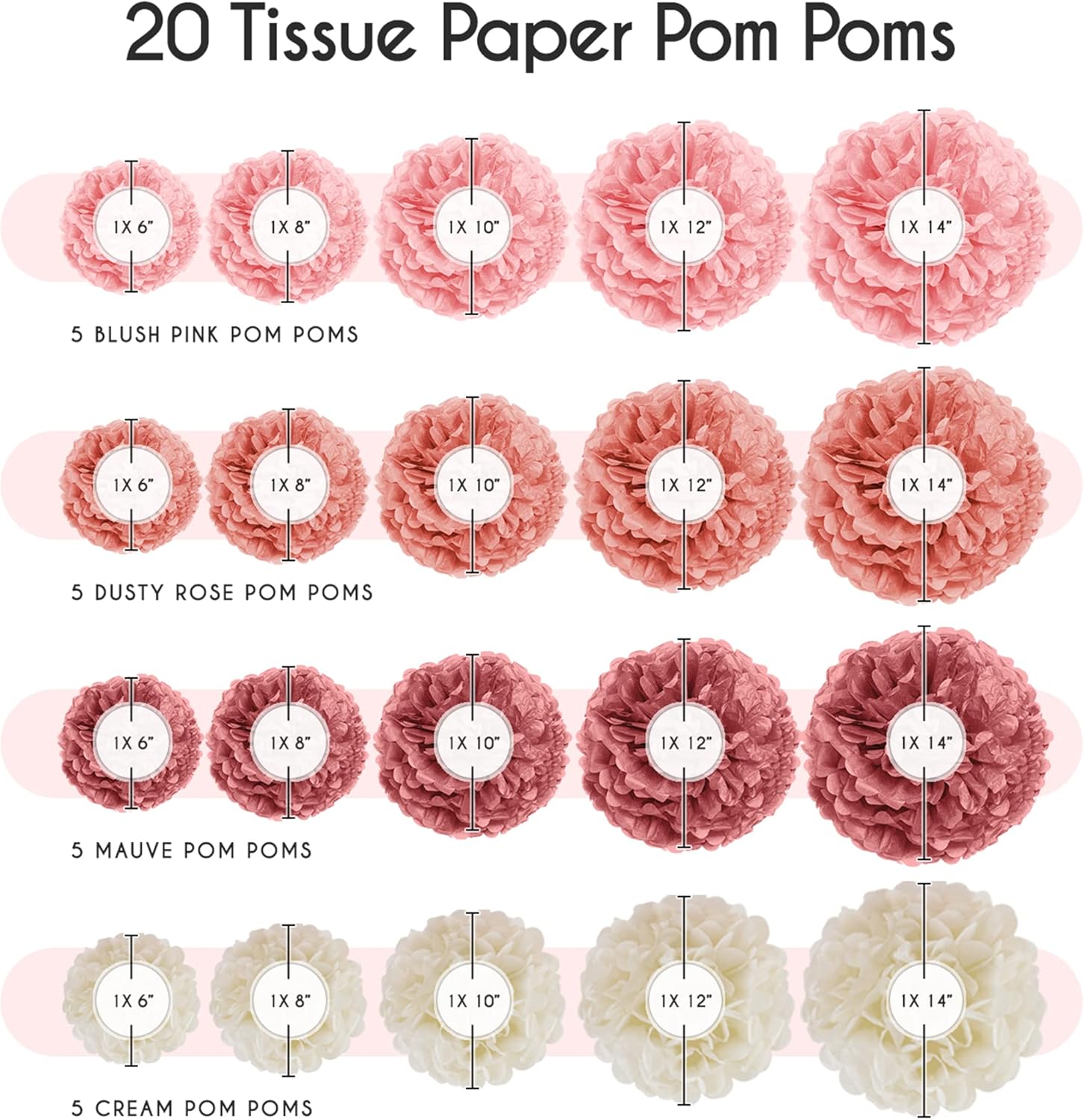 EpiqueOne 20 Piece Tissue Paper Pom Poms