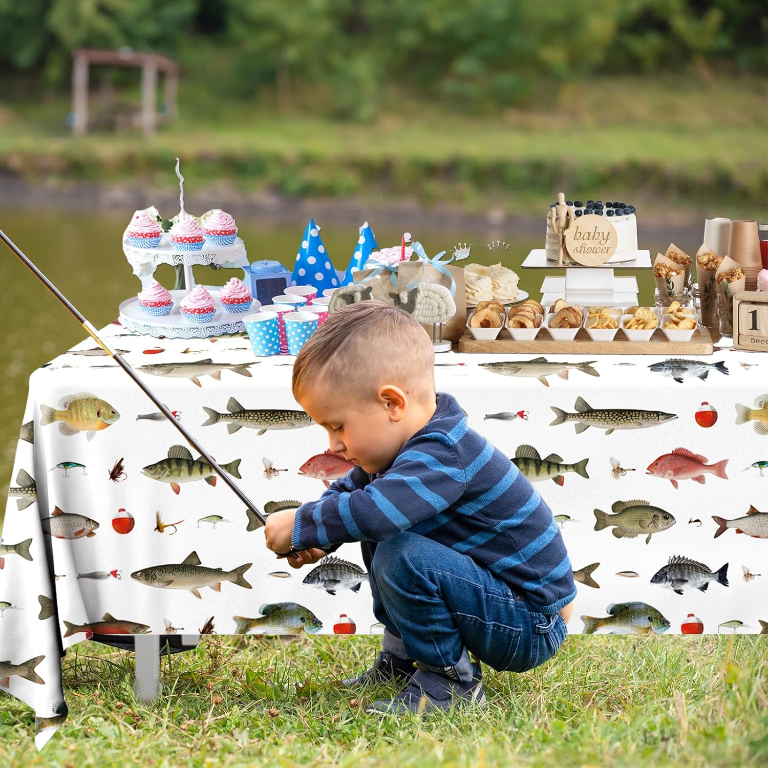 Juweked 2Pcs Fishing Table Cloth for Party Decorations