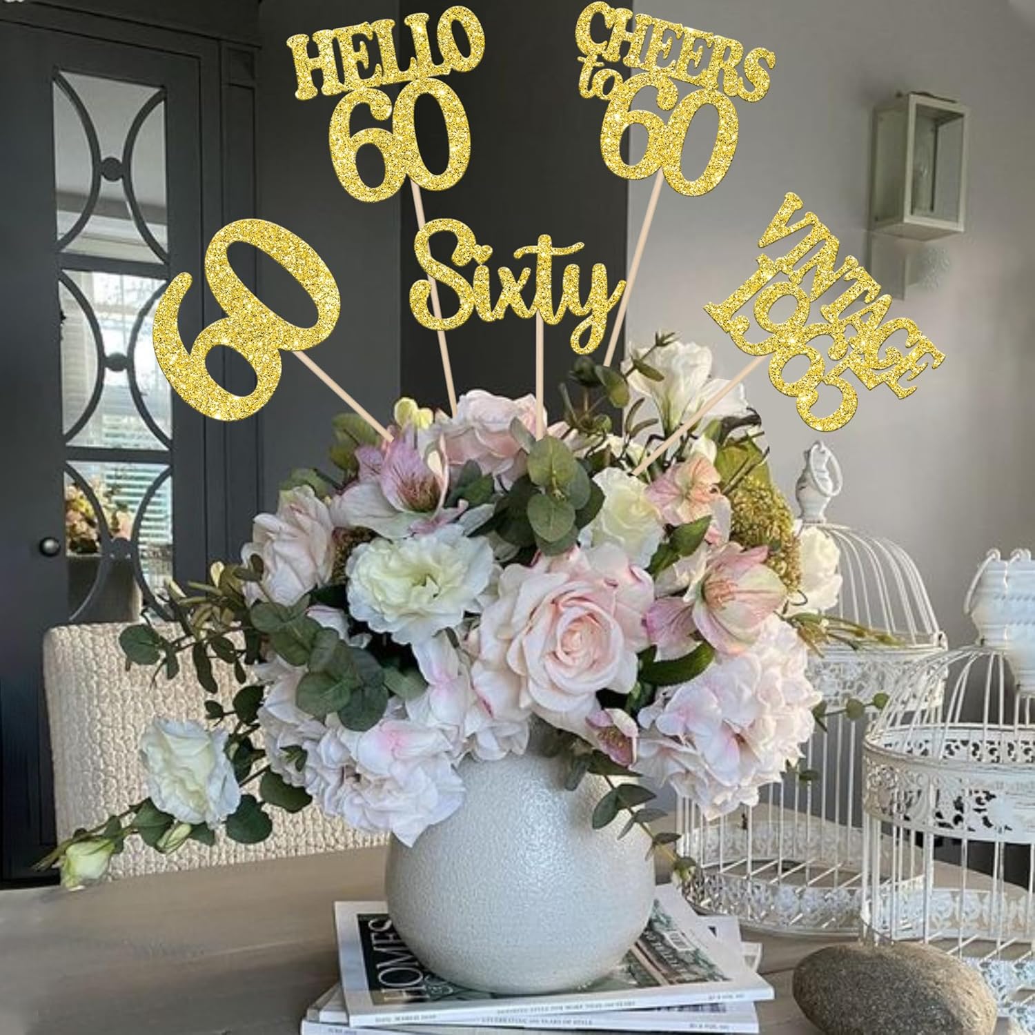 15PCS Happy 60th Birthday Centerpiece Sticks Gold