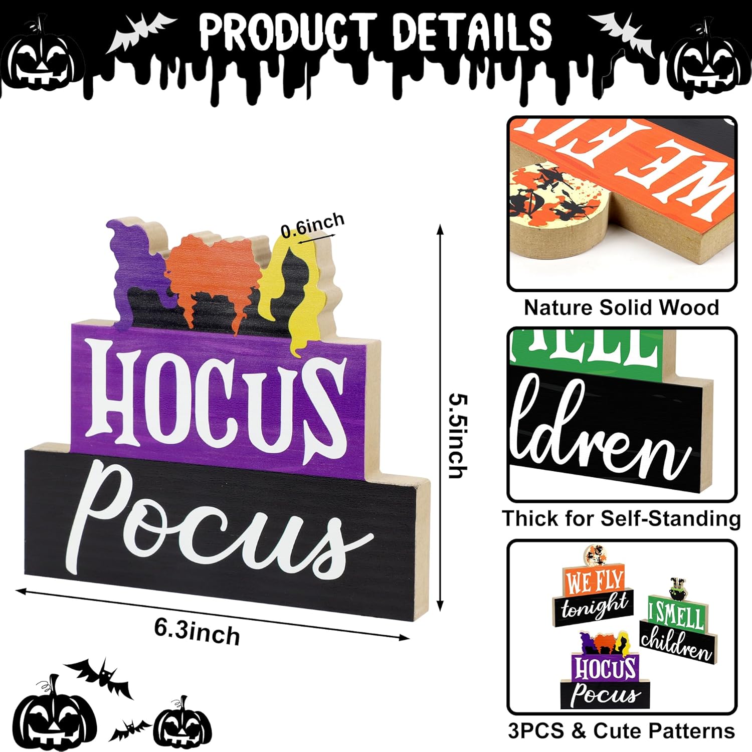 Halloween Wooden Signs 3PCS Table Decorations