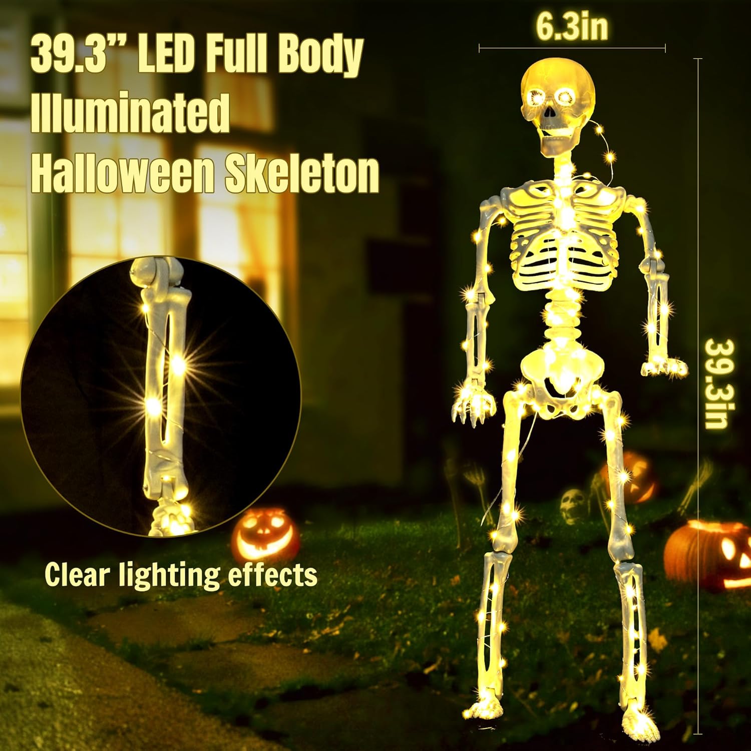 HBSTK 2 Pack 40 Inches Halloween Skeleton Prop with LED Lights