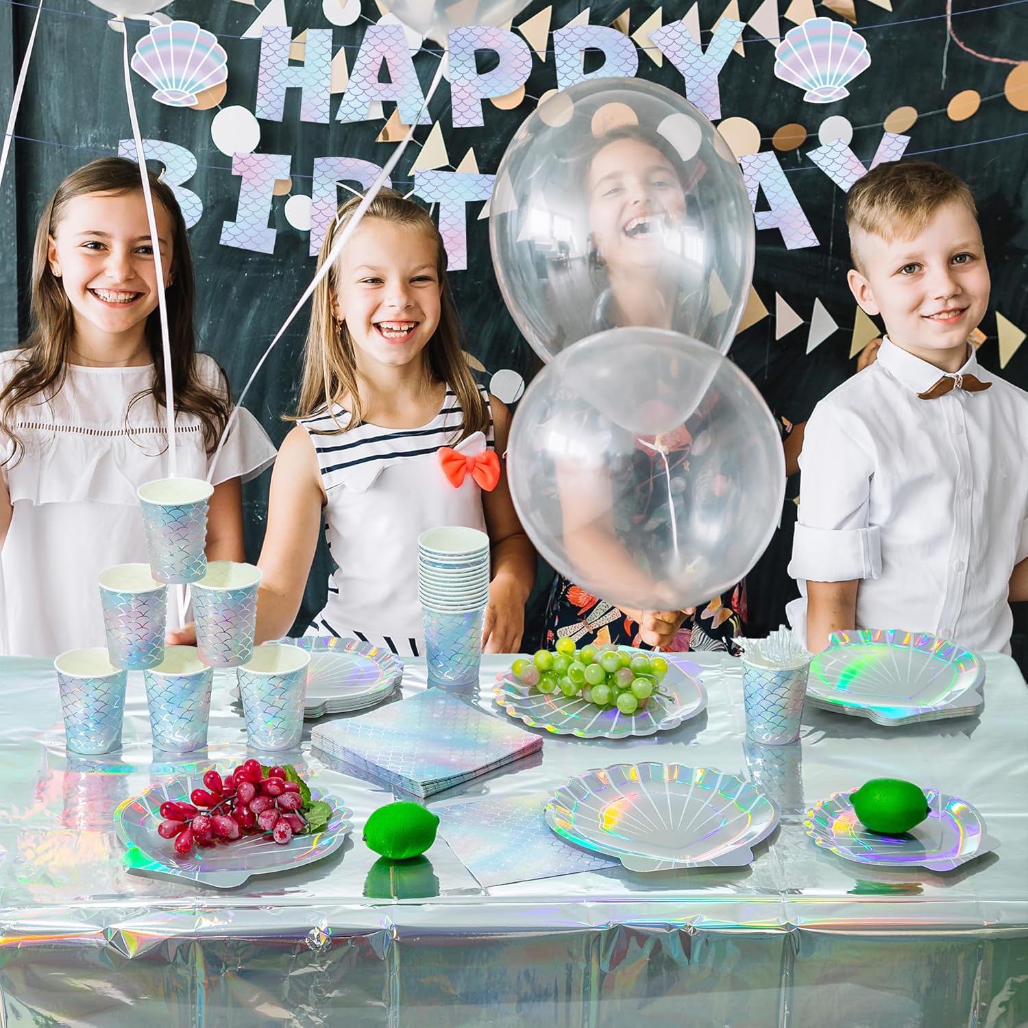 Iridescent Mermaid Shell Party Tableware Set for 20 Guests