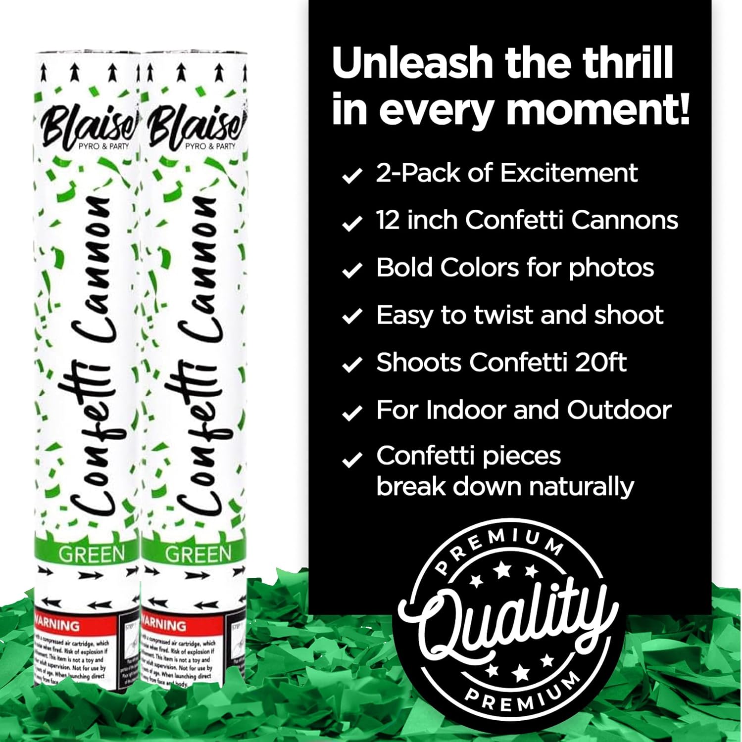 Blaise Pyro Party Green Confetti Poppers - 6 Pack 12 Inch