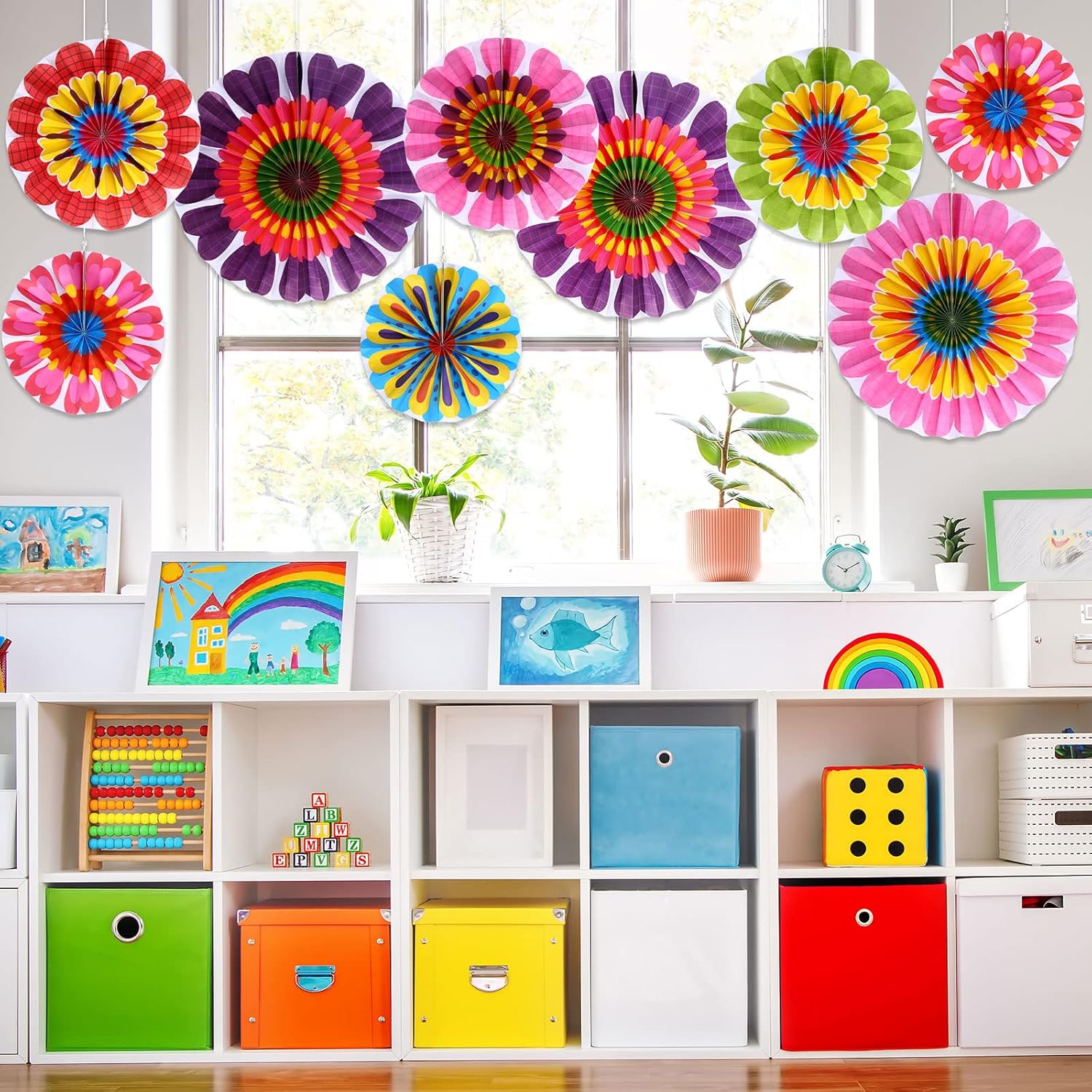 Outus Spring Flower Fan Decorations 9 Pcs Set