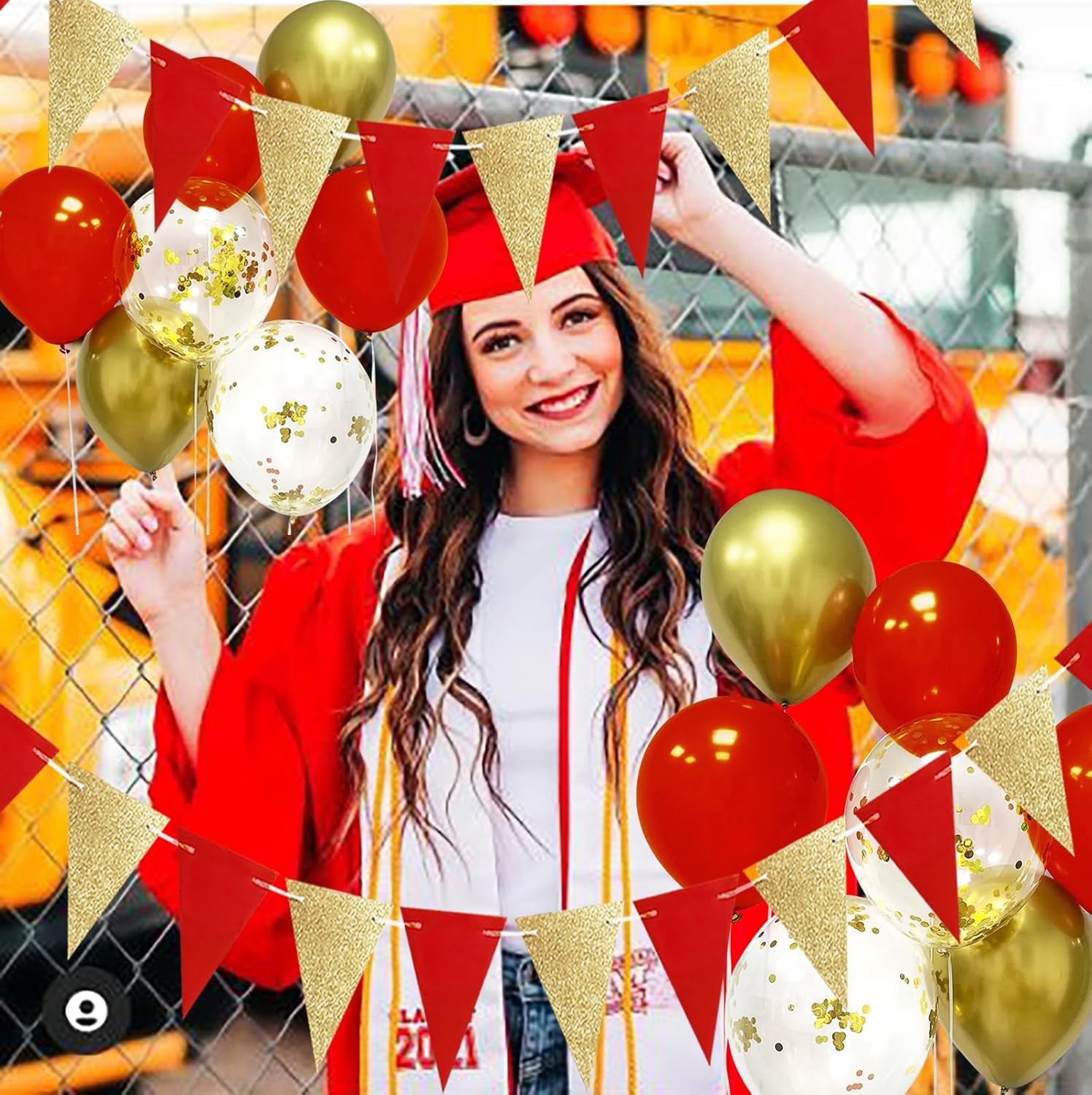 Red Gold Triangle Banners for Graduation and Christmas