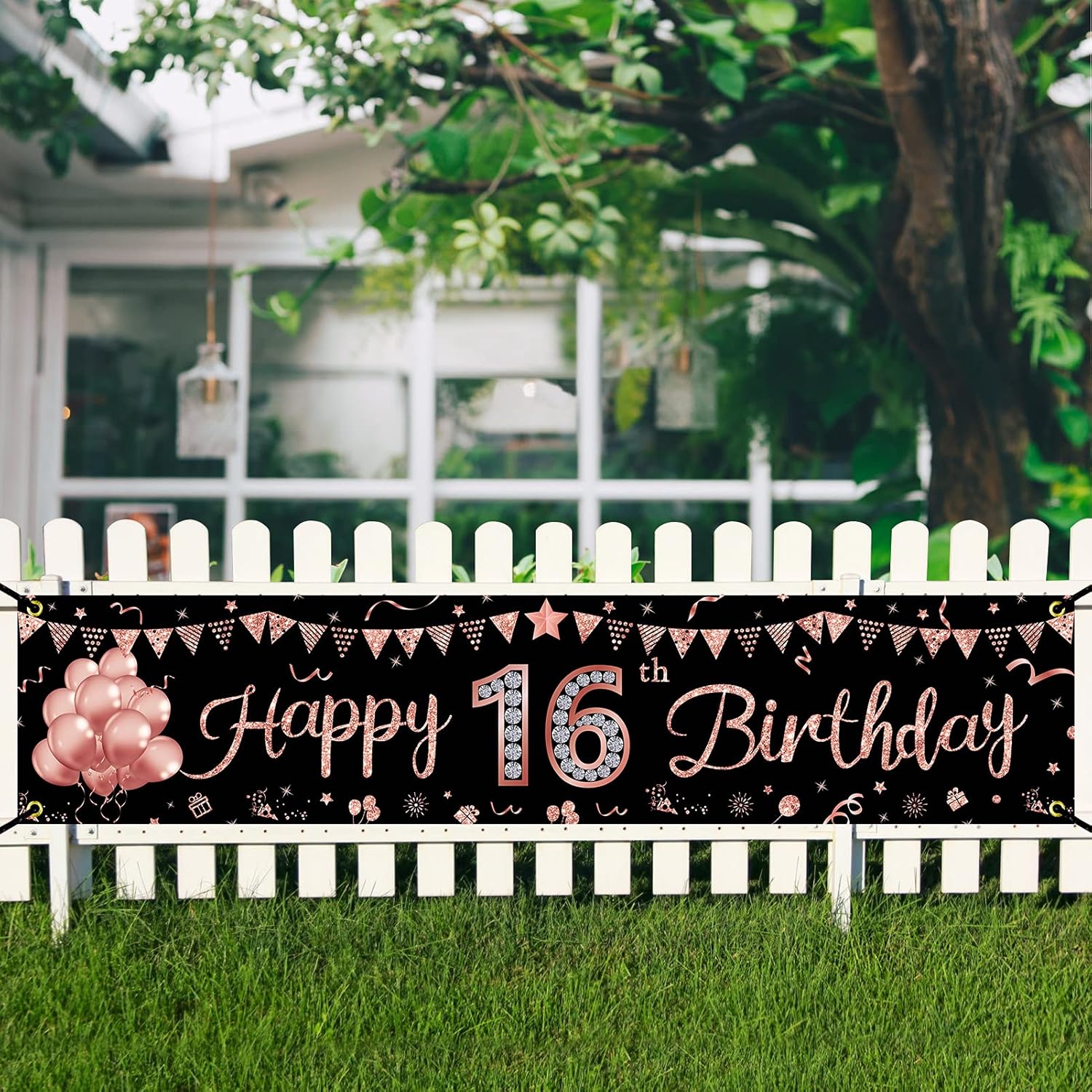 Happy 16th Birthday Banner Decorations Rose Gold