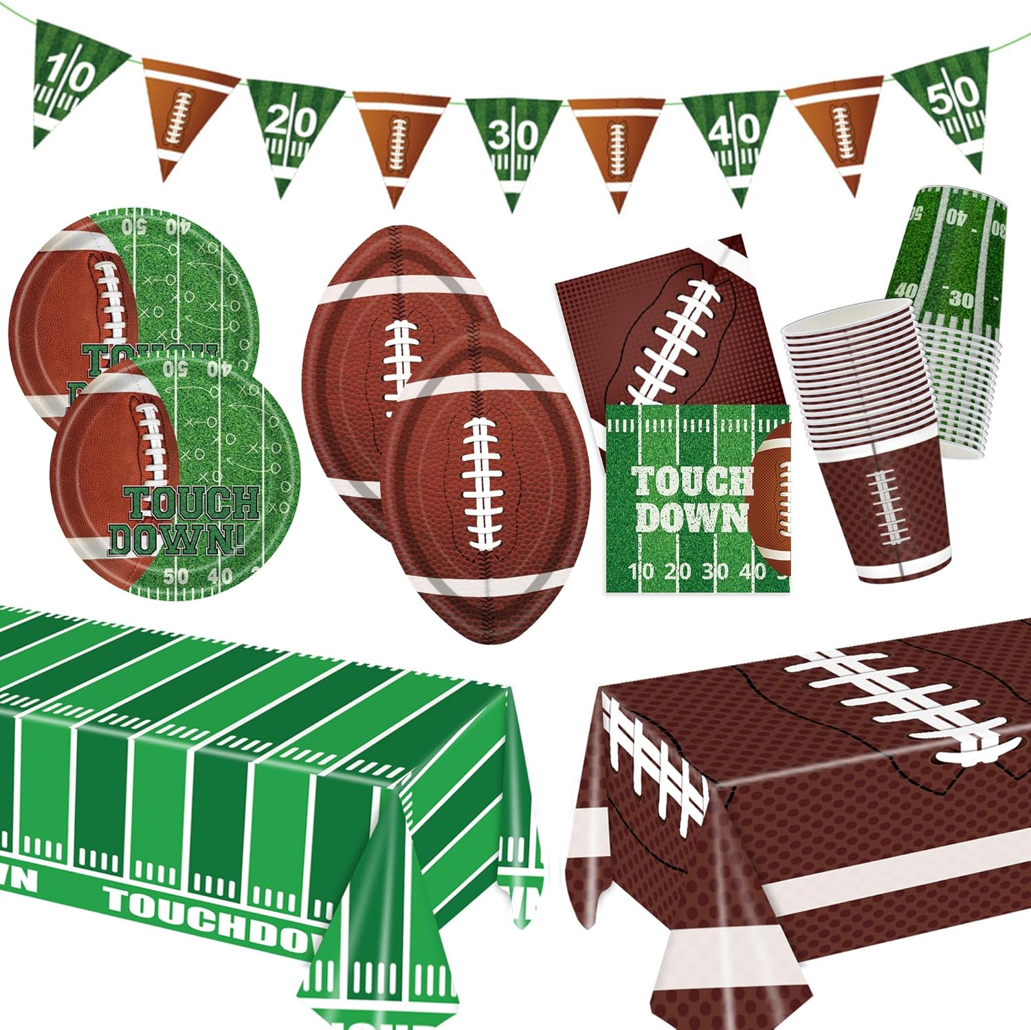 Football Party Supplies Kit Serve 24 Includes Plates Cups Napkins Banner Tablecloth