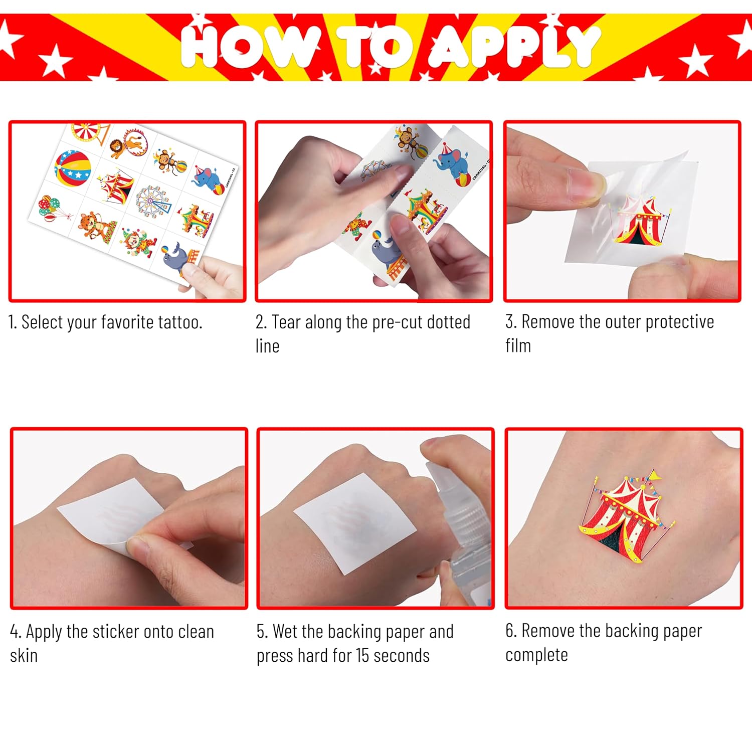 96PCS Carnival Circus Clown Temporary Tattoos for Kids