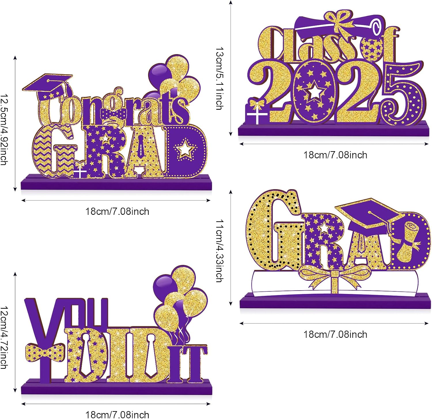 4 Piece Wooden Class of 2025 Graduation Centerpieces