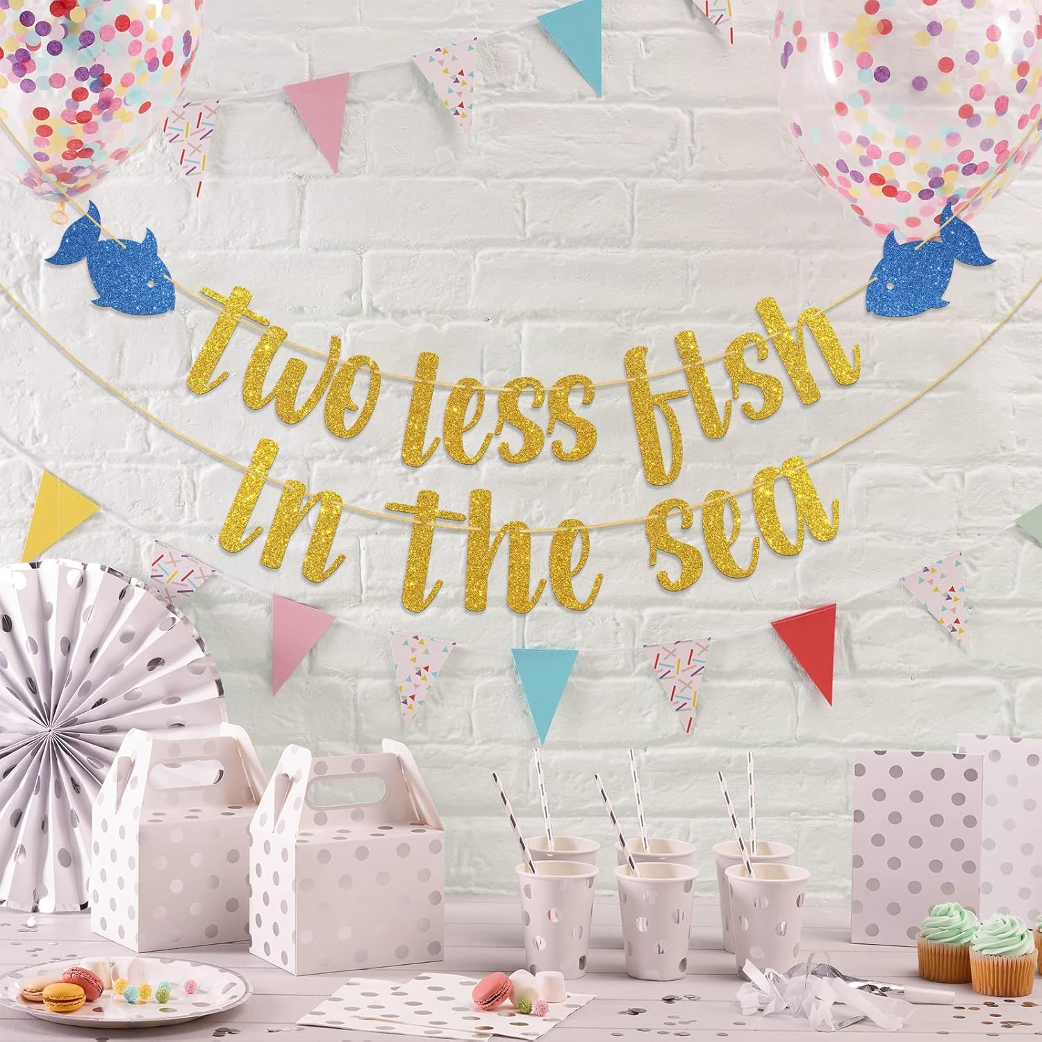 Gold Glitter Two Less Fish in the Sea Banner