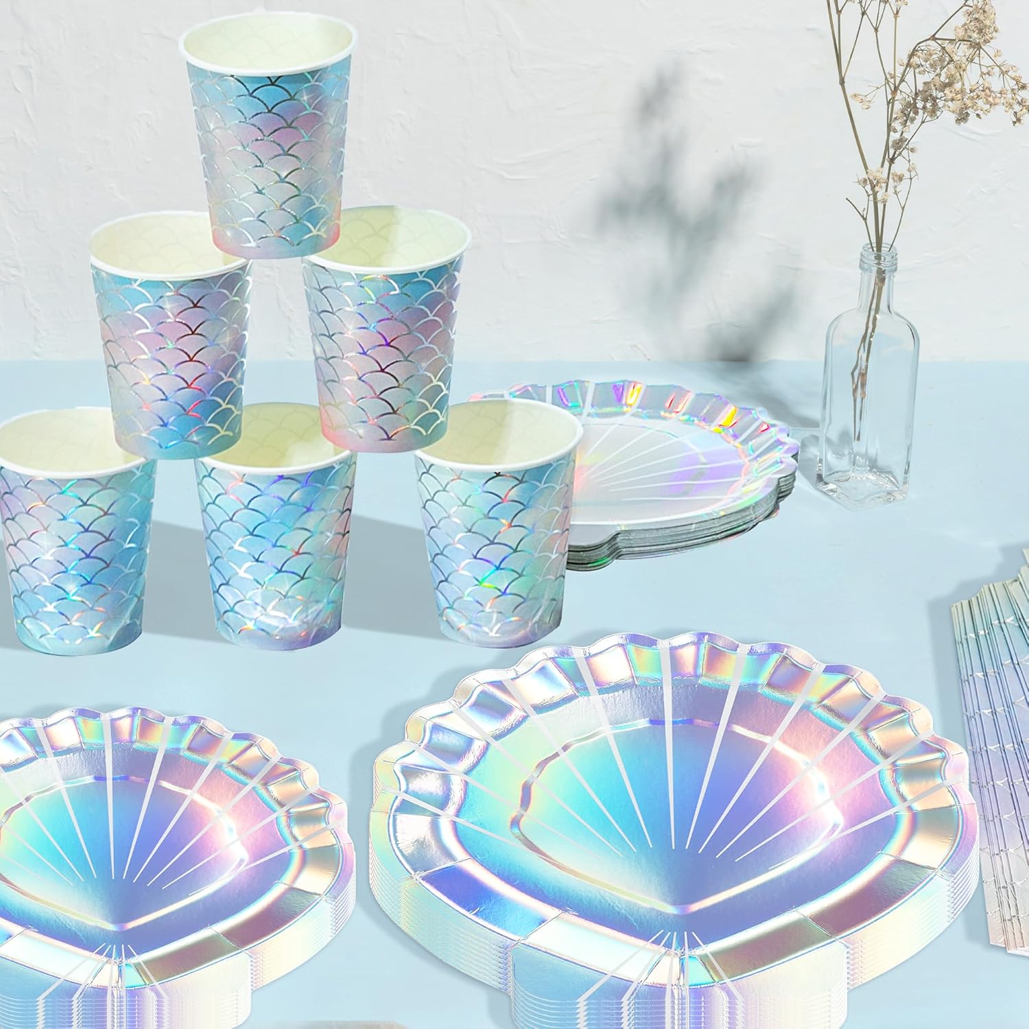 Iridescent Mermaid Shell Party Tableware Set for 20 Guests