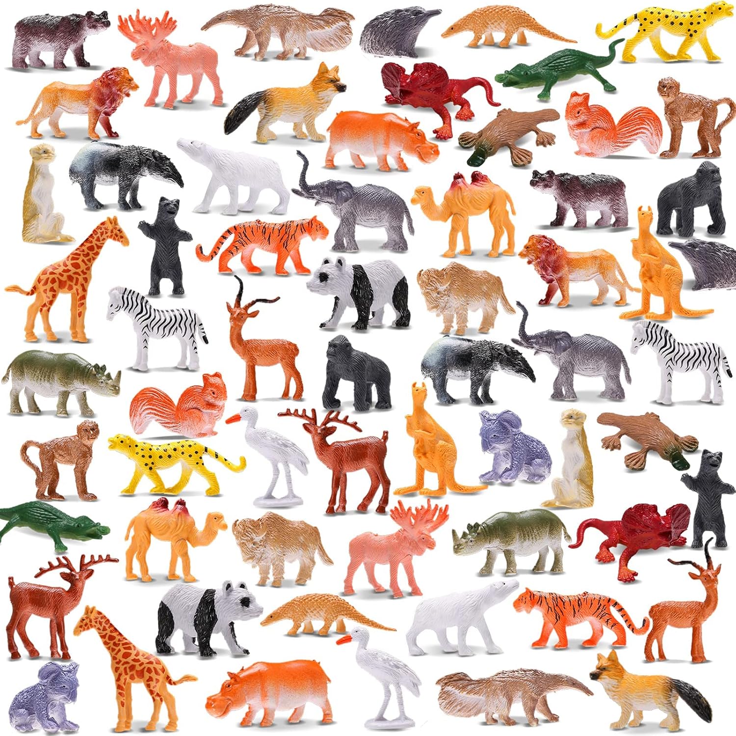 64 Pack Mini Wild Jungle Animal Figures Set for Kids