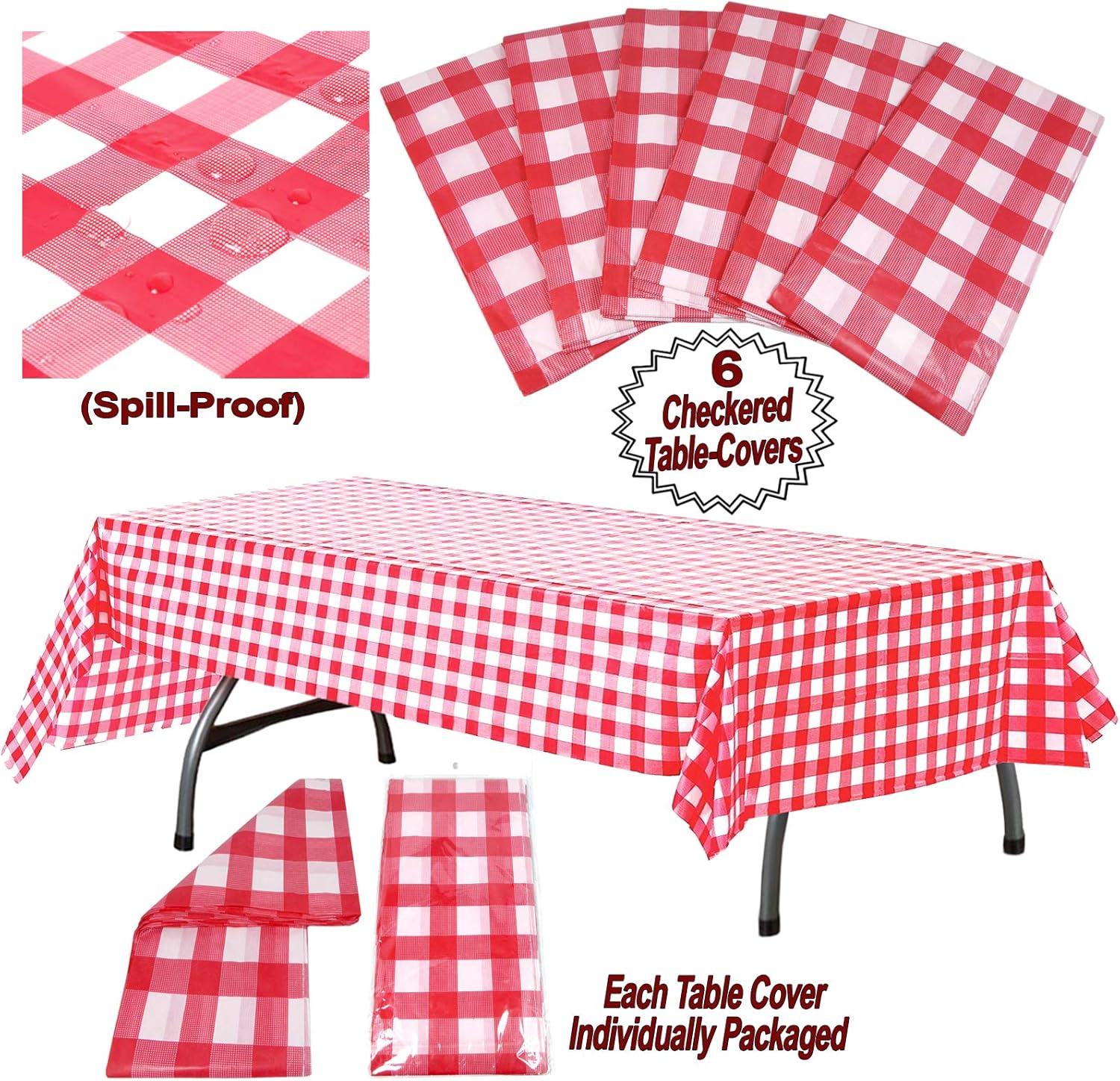 AnapoliZ Plastic Checkered Tablecloth 6 Pcs Pack