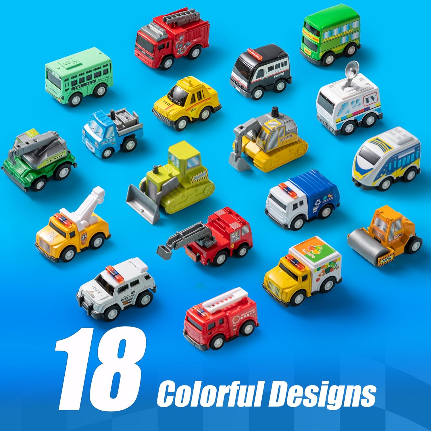 JOYIN 18 Pcs Friction Powered Toy Vehicles Set
