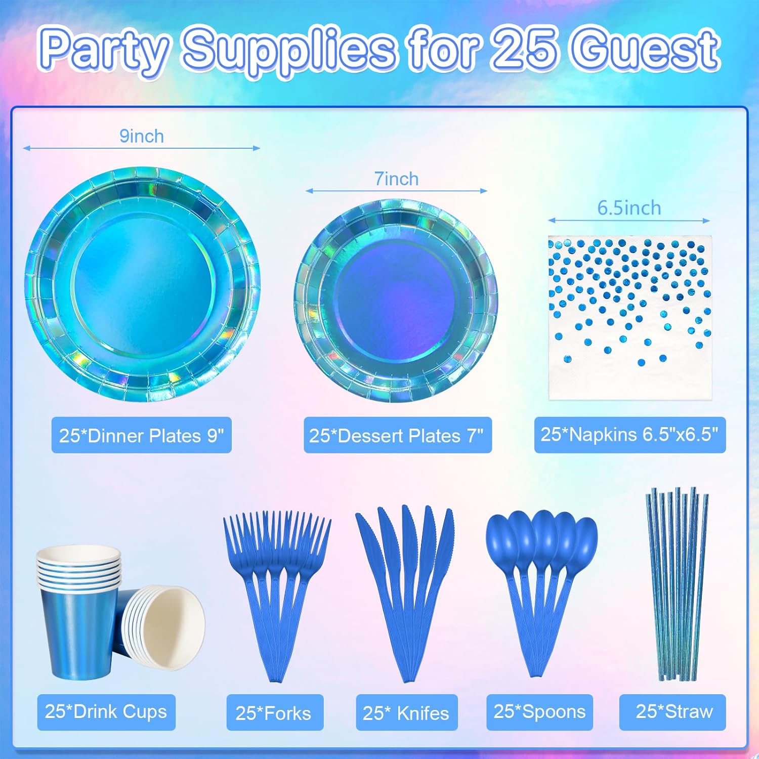 Iridescent Blue Party Pack for 25 Guests