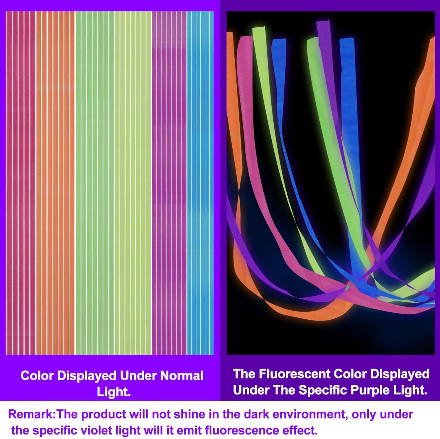 6 Rolls Neon Streamers UV Glow Birthday Party Decor