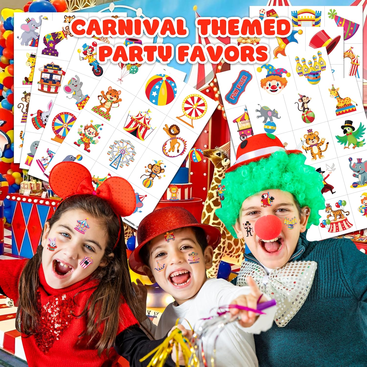 96PCS Carnival Circus Clown Temporary Tattoos for Kids
