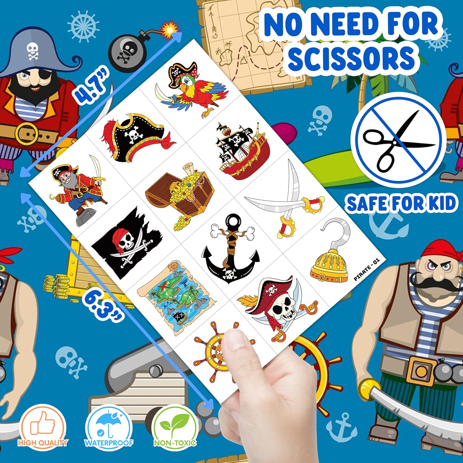 96PCS Pirate Ship Nautical Temporary Tattoos for Kids