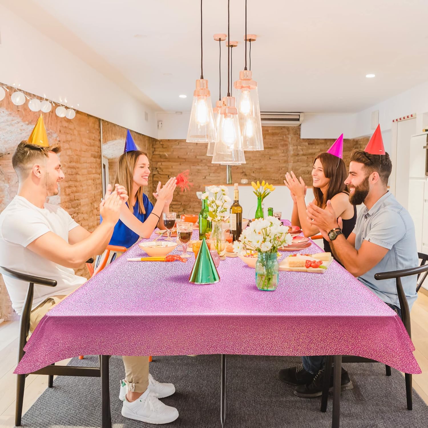 2 pcs Pink Holographic Tablecloths for Party Decorations
