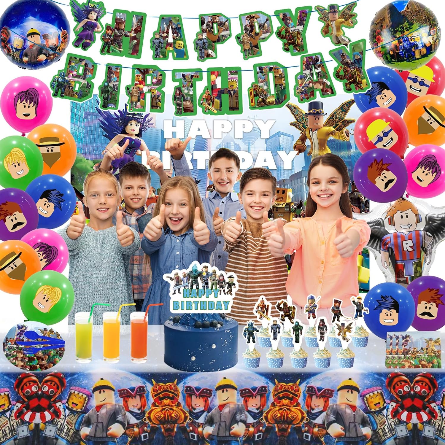 Birthday Party Decorations Set with Banner Backdrop Balloons Tableware